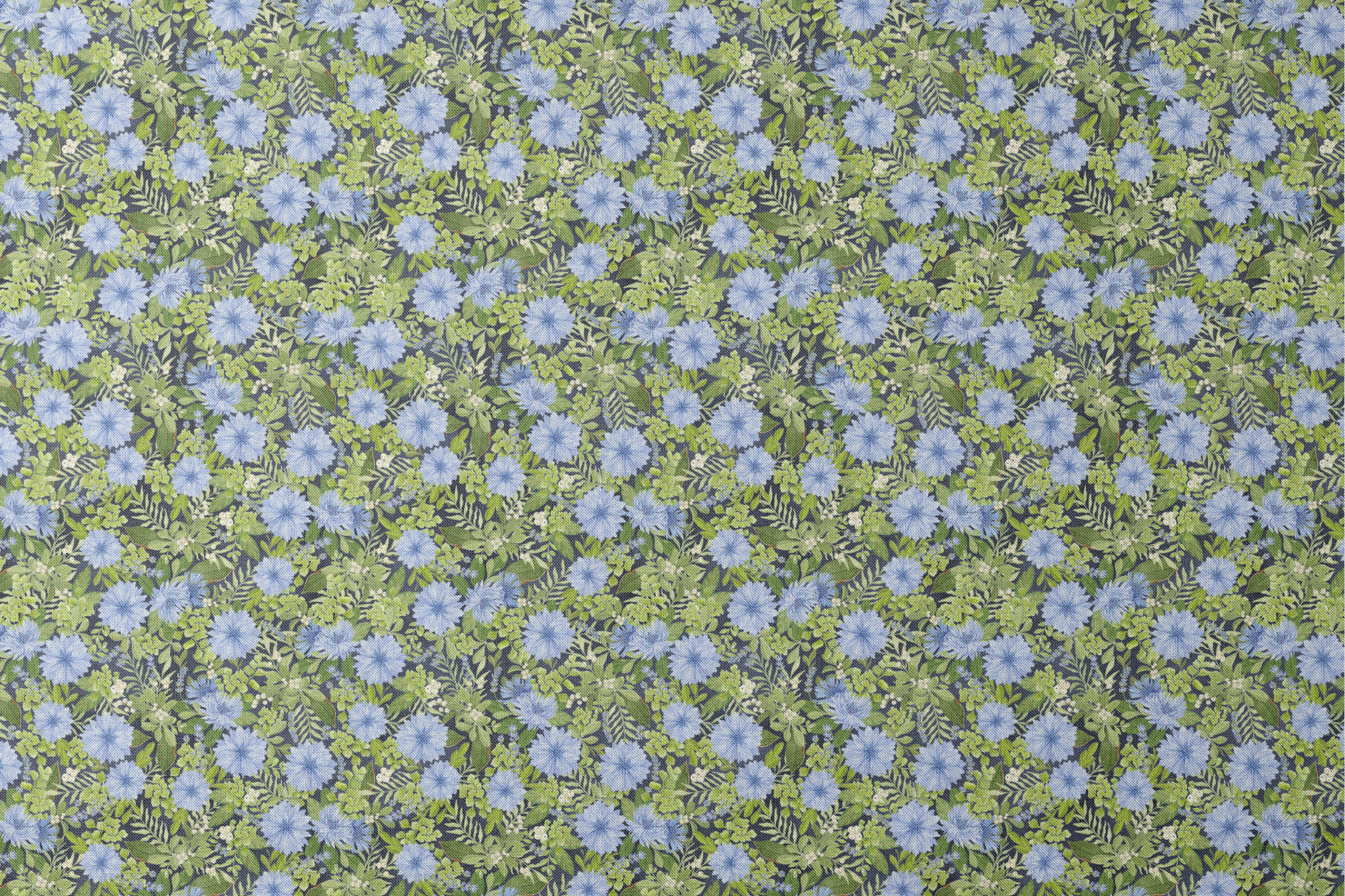 Beautiful floral pattern with light blue cornflowers and vibrant green leaves and foliage designs flat mockup