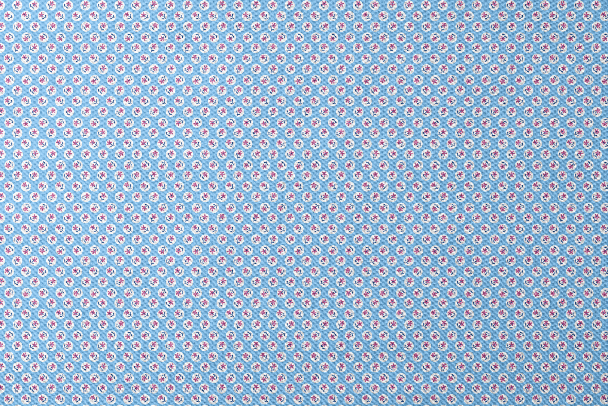 Purple flowers with blue stems inside white circles on light blue background pattern designs flat mockup