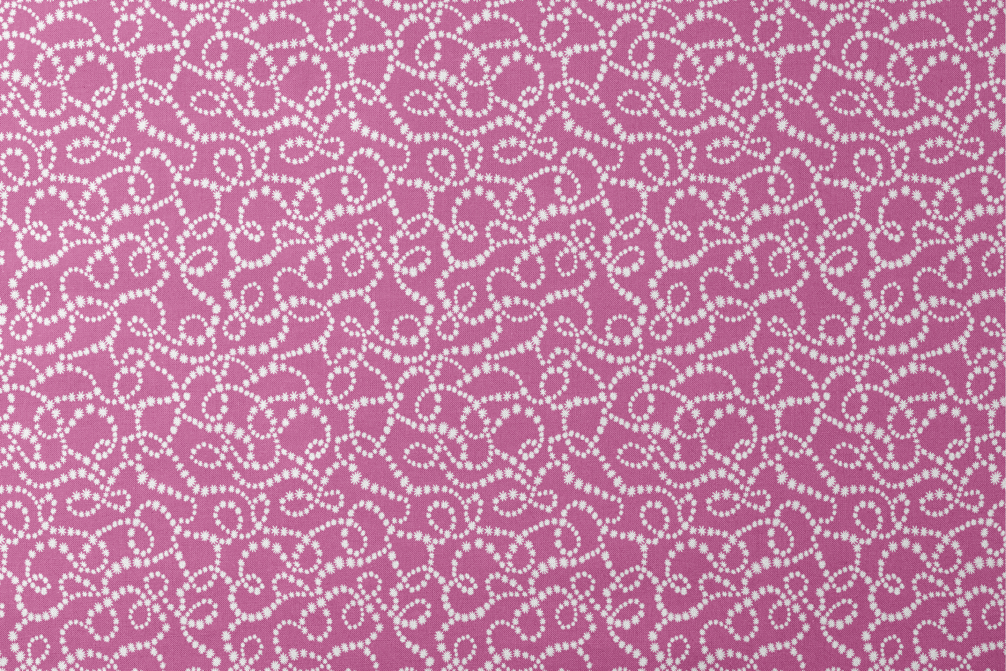Magenta background with swirling white dotted pattern resembling pearl strands in decorative loops designs flat mockup
