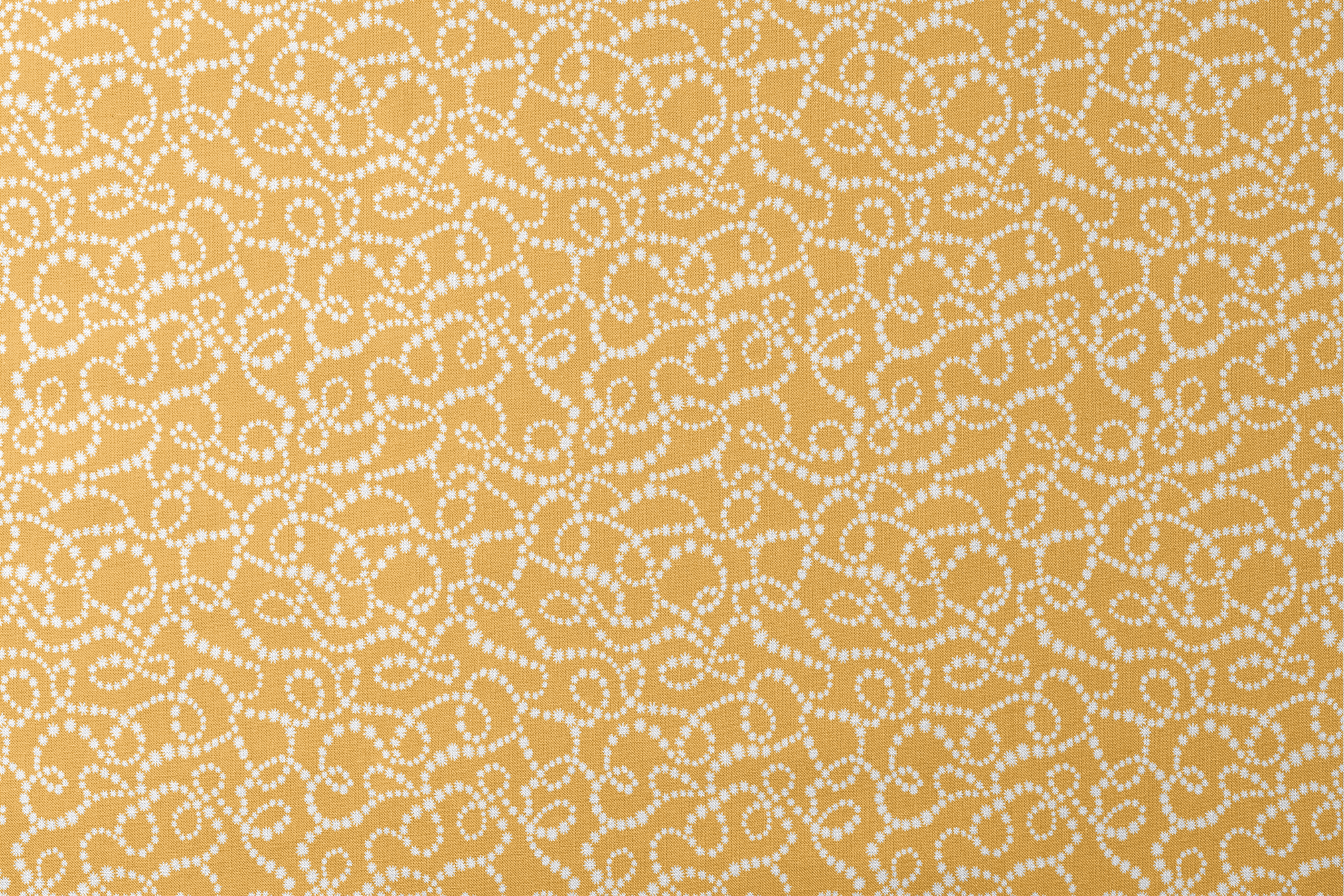 Mustard yellow background with swirling dotted white patterns forming organic circular designs designs flat mockup