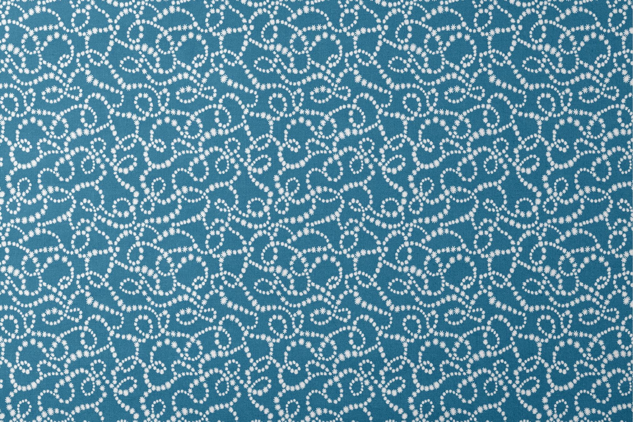 Dotted white swirling patterns on deep teal blue background creating abstract curved designs designs flat mockup