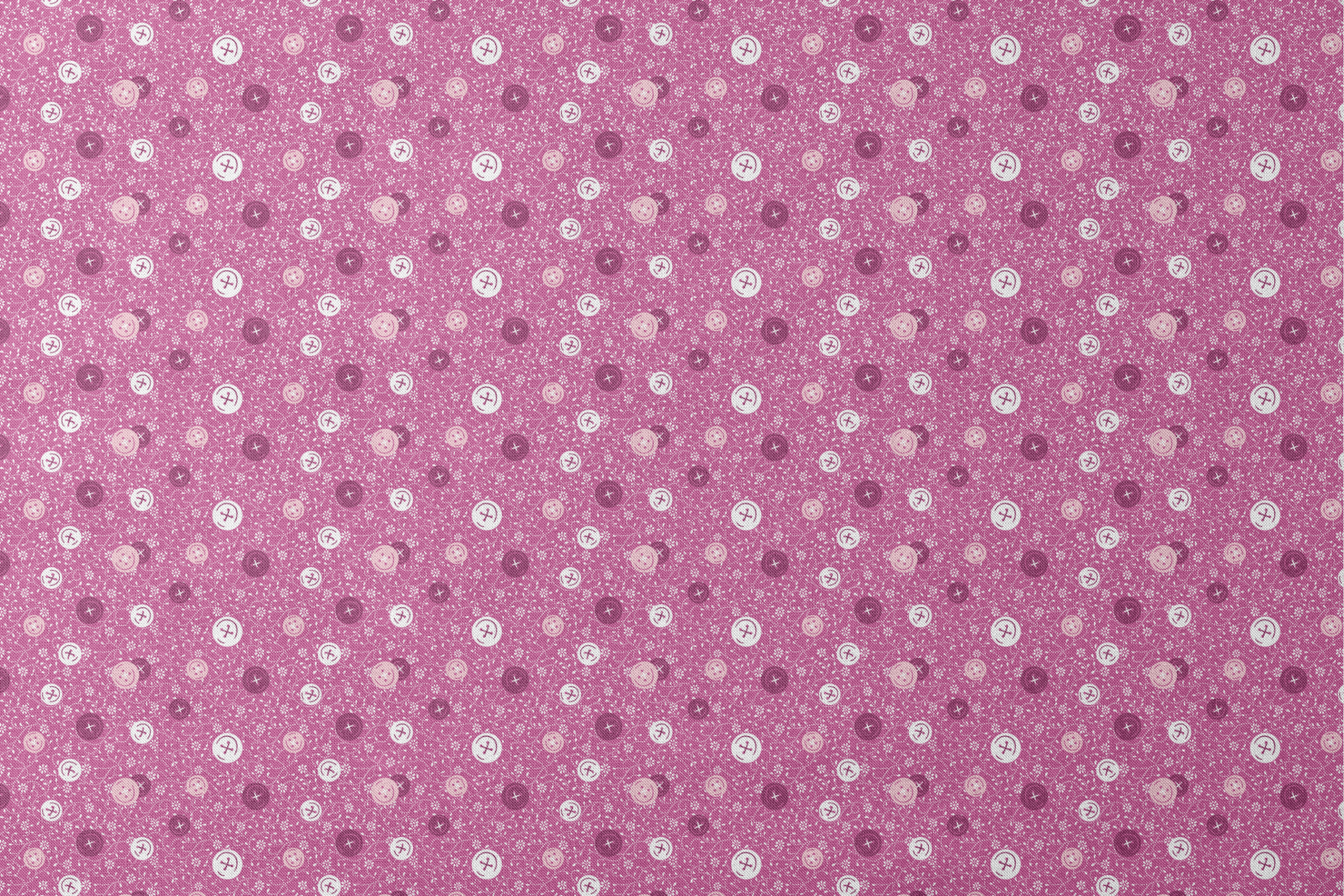 Magenta background with white floral pattern and buttons scattered throughout designs flat mockup