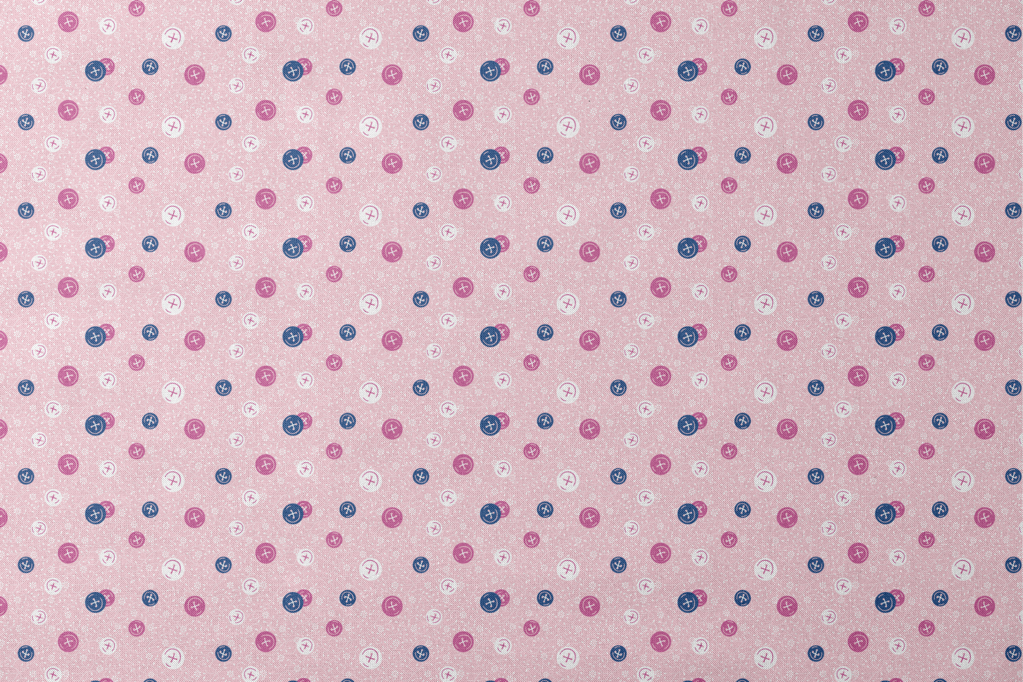 Scattered buttons in white, pink, and navy on a light pink floral background designs flat mockup