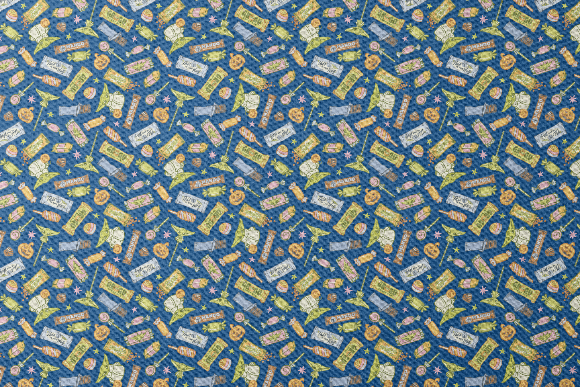 Colorful candy pattern with wrapped sweets, lollipops, and treats on dark blue background designs flat mockup