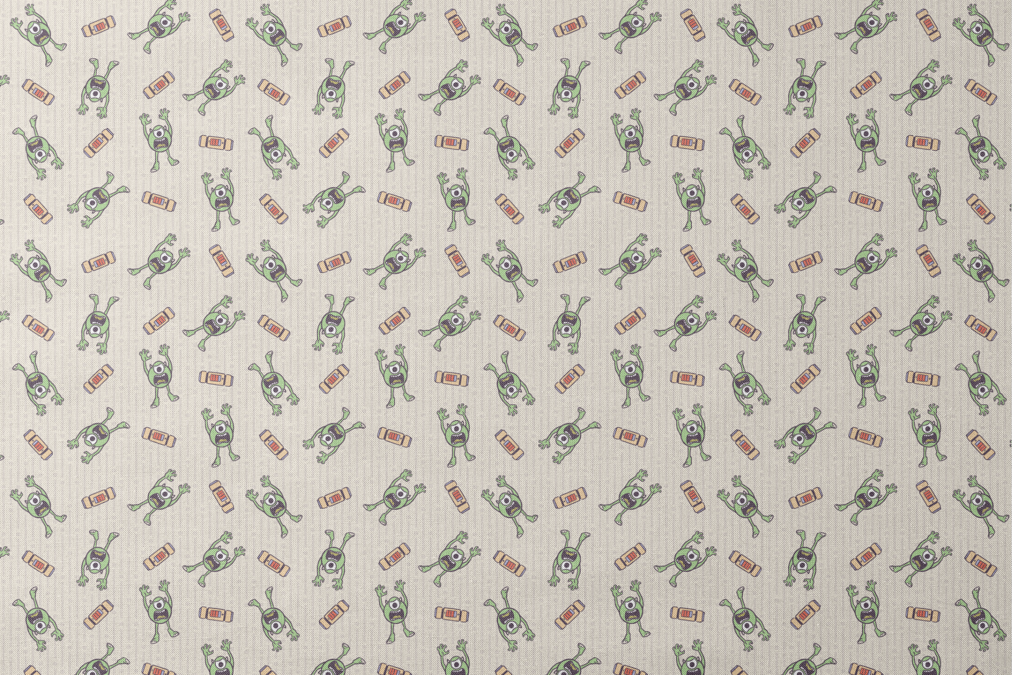 Cartoon Mike Wazowski pattern on light striped background designs flat mockup