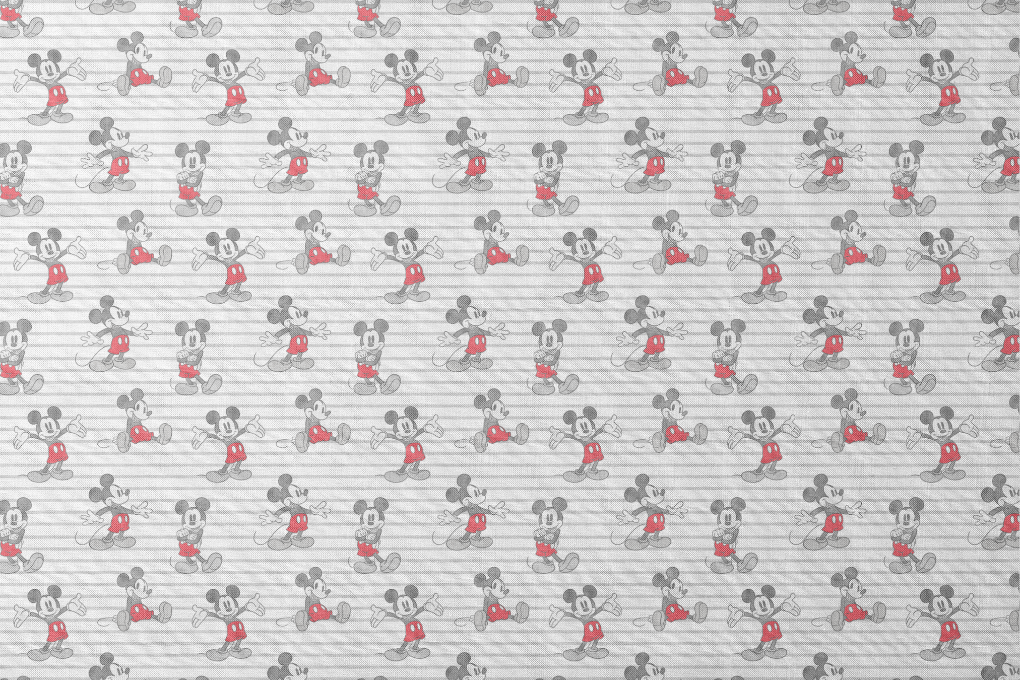 Mickey Mouse cartoon characters in various poses on gray and white striped background designs flat mockup