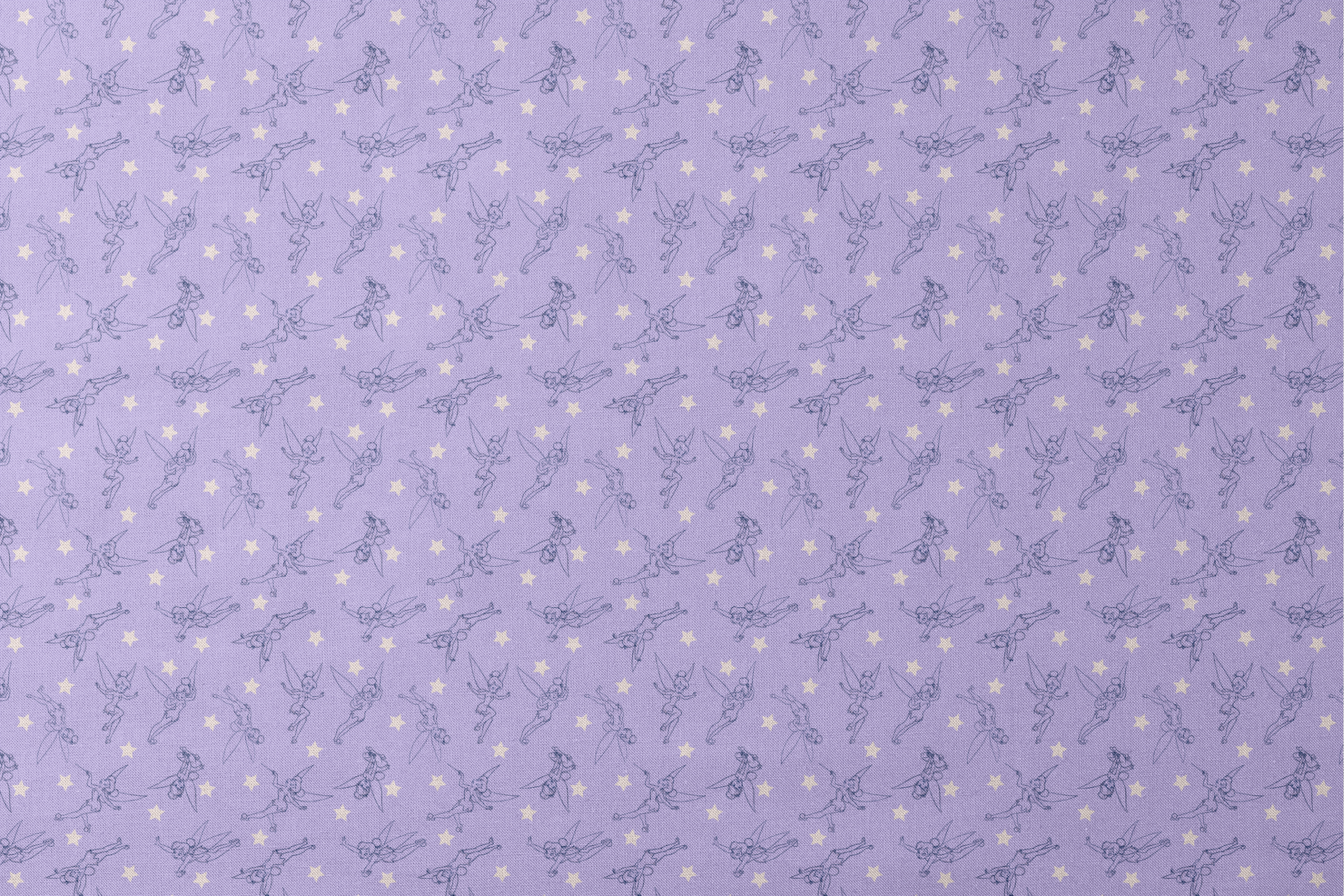 Tinker Bell dancing across a lavender purple background with white stars designs flat mockup