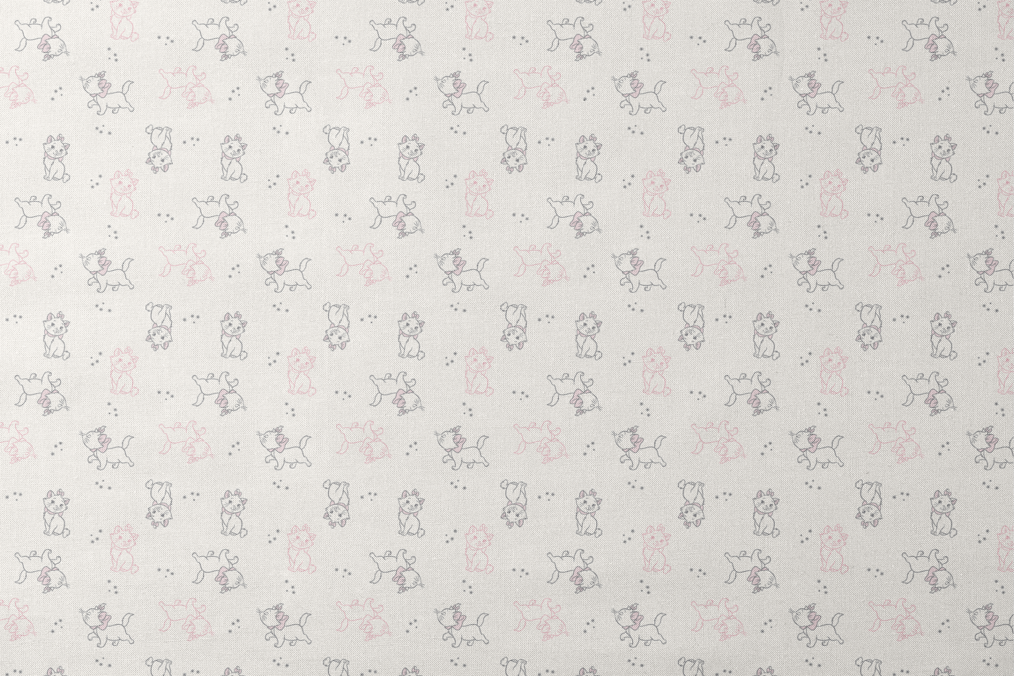 Line drawing pattern of Marie in pink and gray on cream background with small star accents designs flat mockup