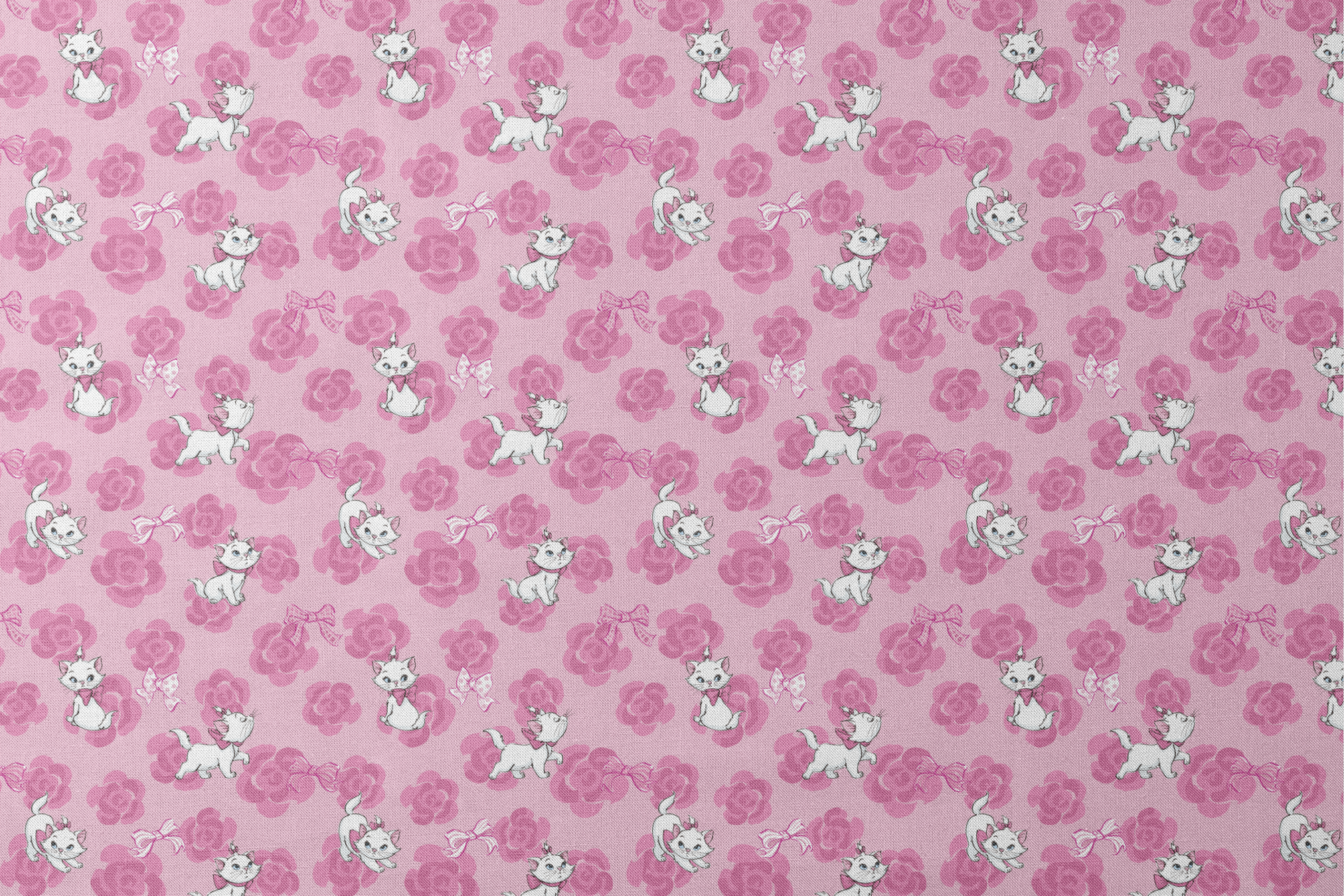 Marie from The Aristocats playing on pink rose pattern background designs flat mockup