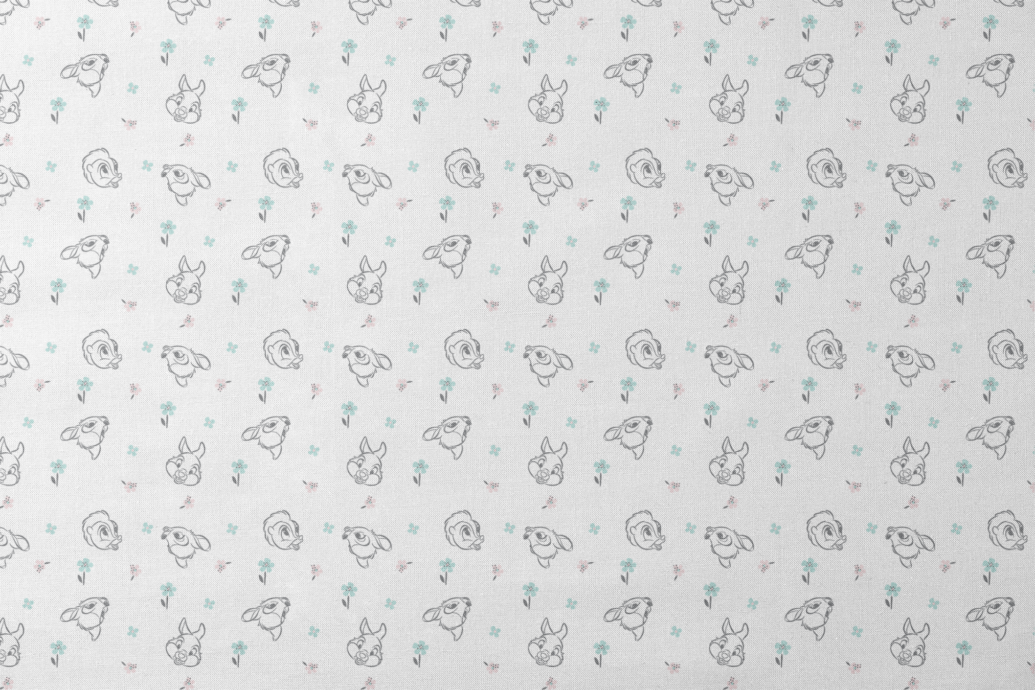 Sketch-style animals from Disney Bambi with pastel flowers on a white background. designs flat mockup