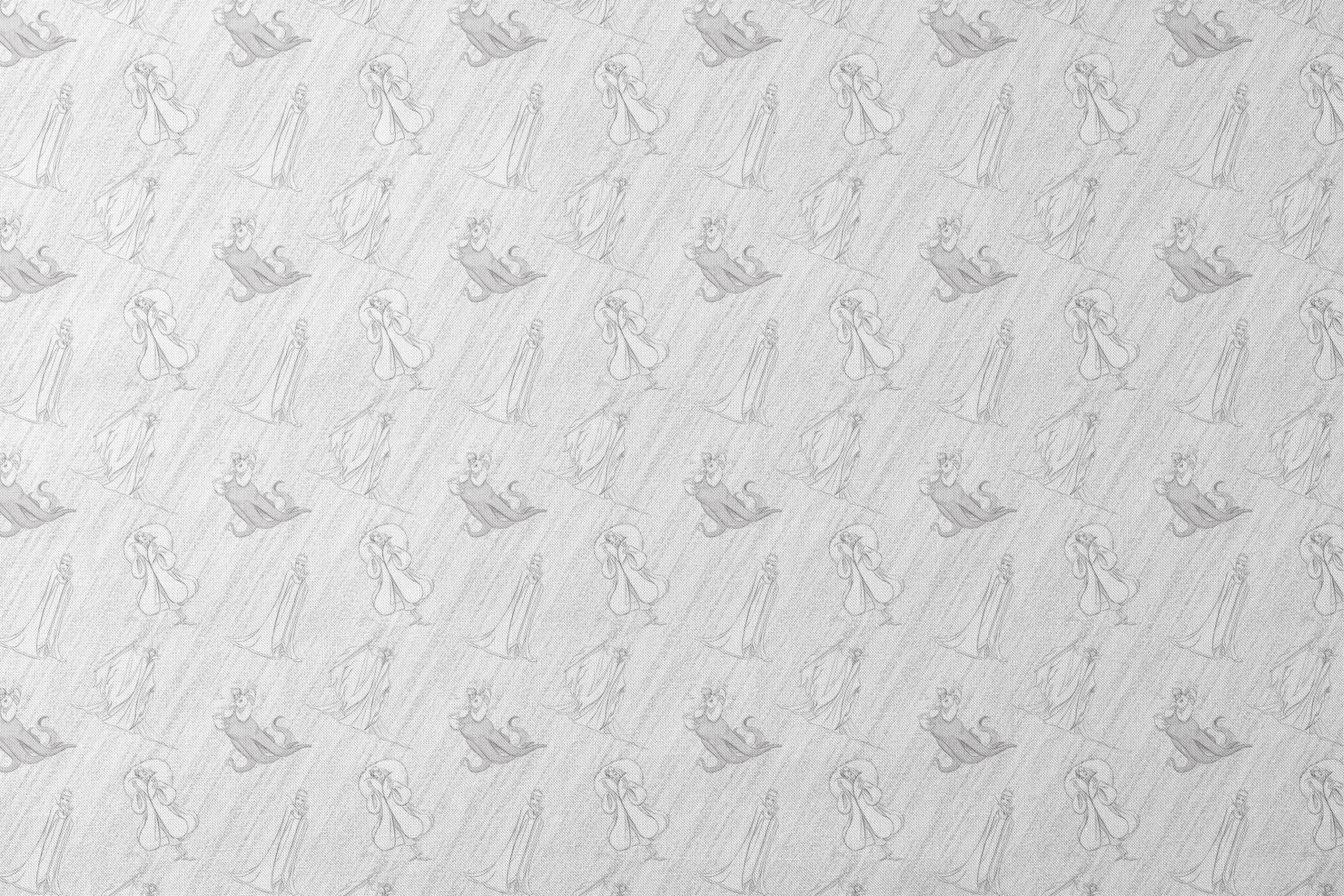 Sketched Disney villains scattered across a textured diagonal background in grayscale designs flat mockup