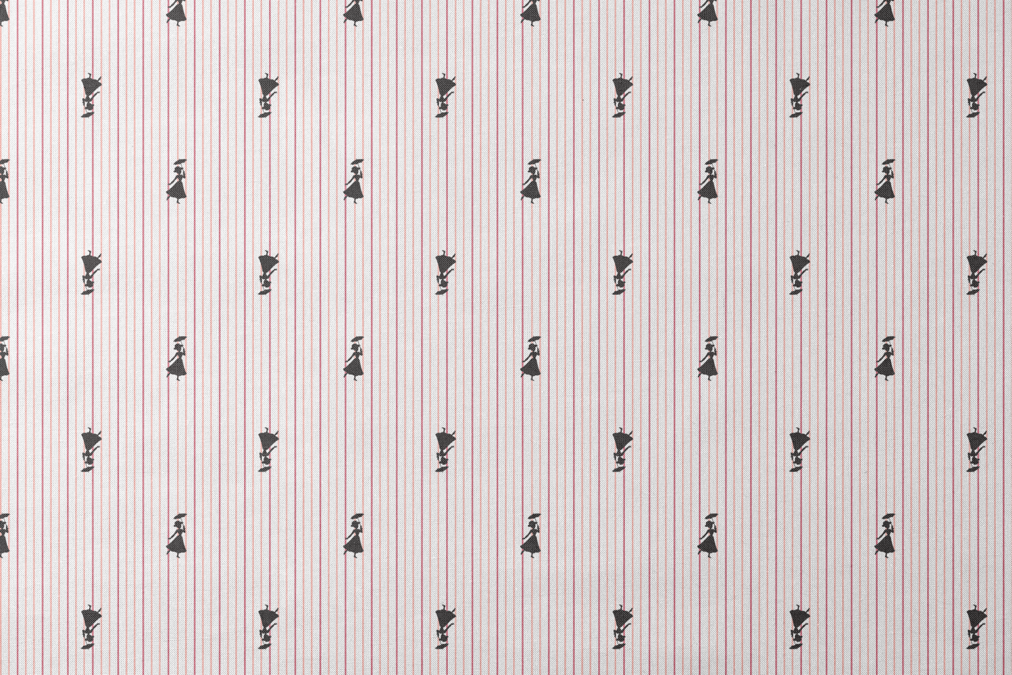 Mary Poppins silhouette figures on white background with thin pink vertical stripes designs flat mockup