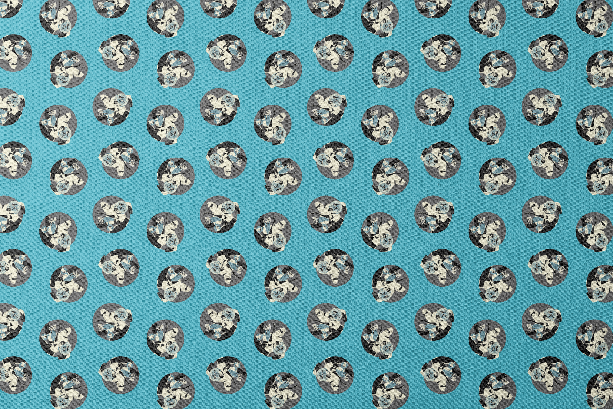 Repeating circular pattern of The Incredibles characters in gray circles on light blue background designs flat mockup