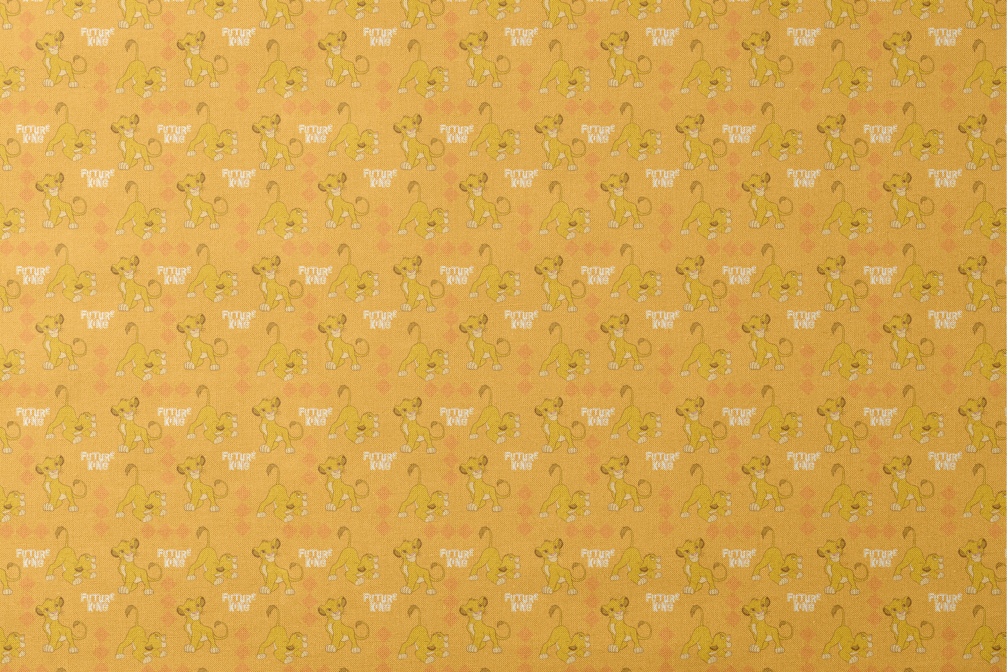 Young lion cub cartoon pattern on orange diamond background with "Future King" text designs flat mockup