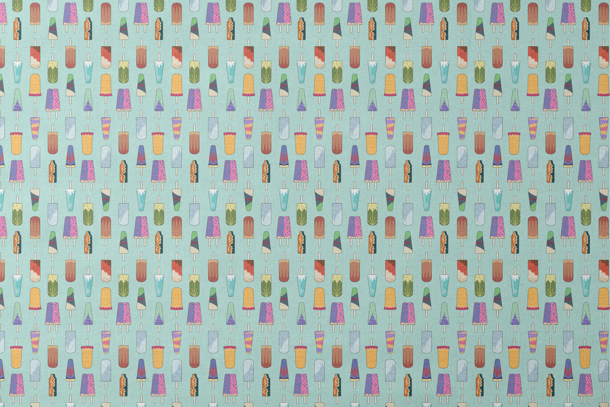 Disney Princess popsicle pattern on light teal background with various ice cream designs and styles designs flat mockup