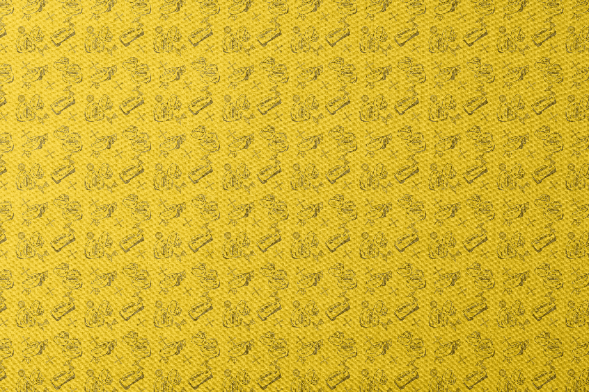 Yellow background with cartoon race cars, tires, and tool icons in a repeating pattern design designs flat mockup