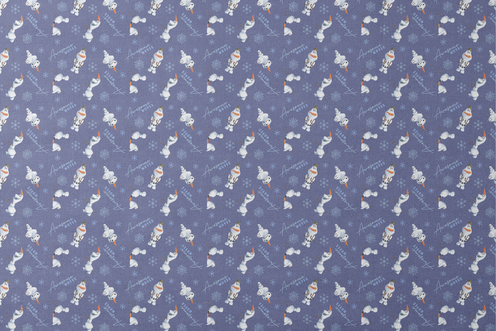 Playful Olaf the snowman pattern with snowflakes on purple background showing various poses designs flat mockup