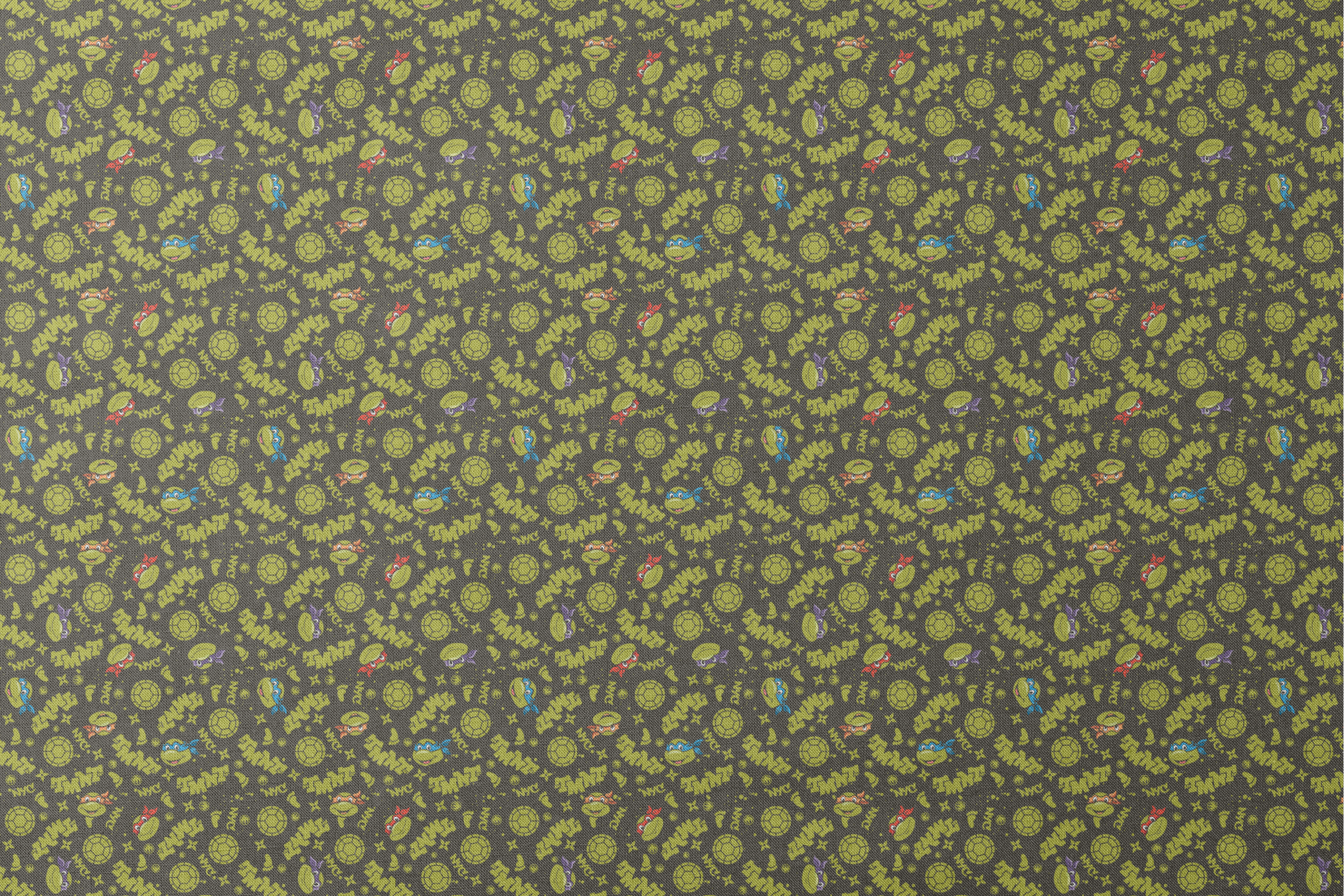 Pattern of Teenage Mutant Ninja Turtles with "TMNT" text on dark background designs flat mockup