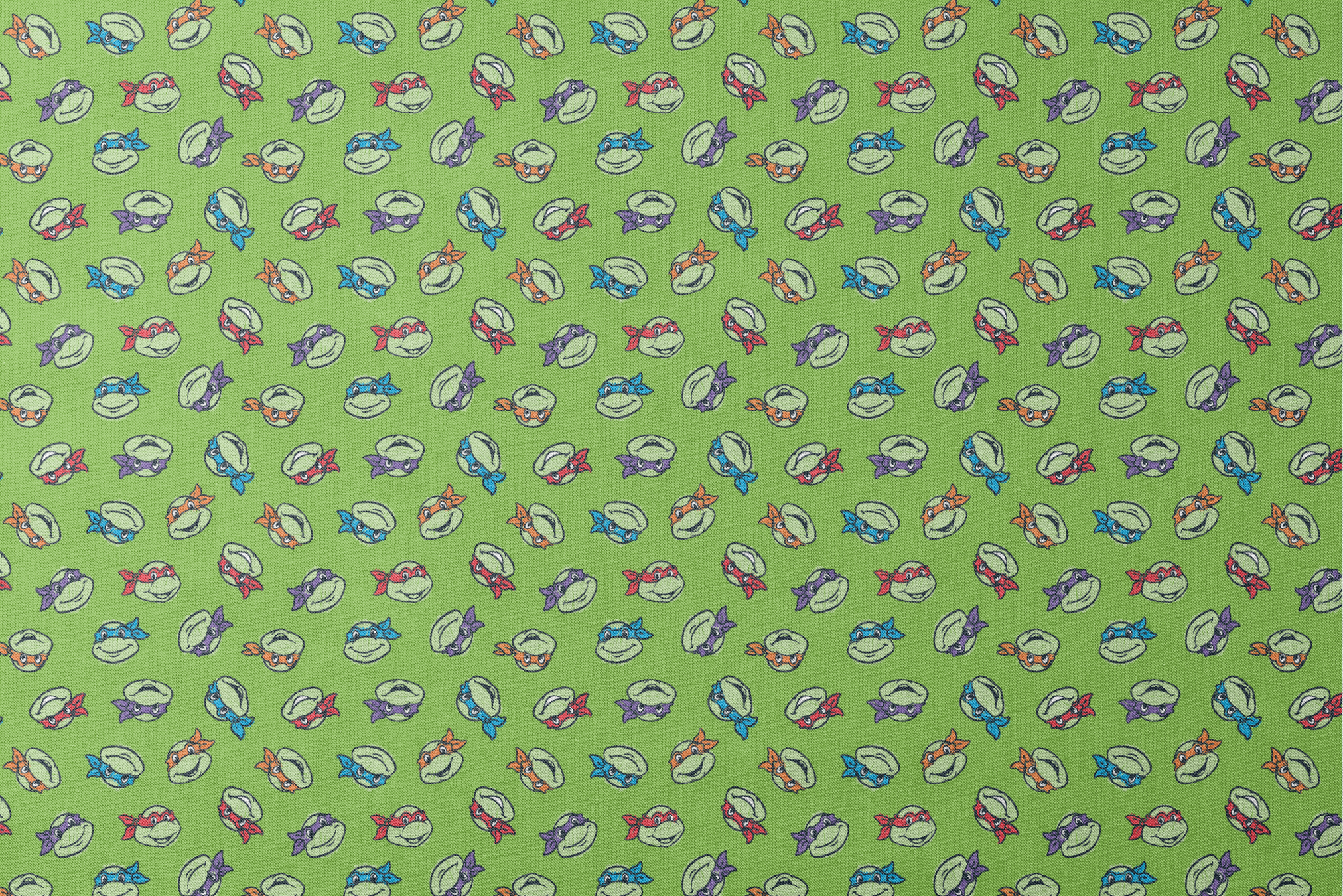 Teenage Mutant Ninja Turtles scattered on bright green background designs flat mockup