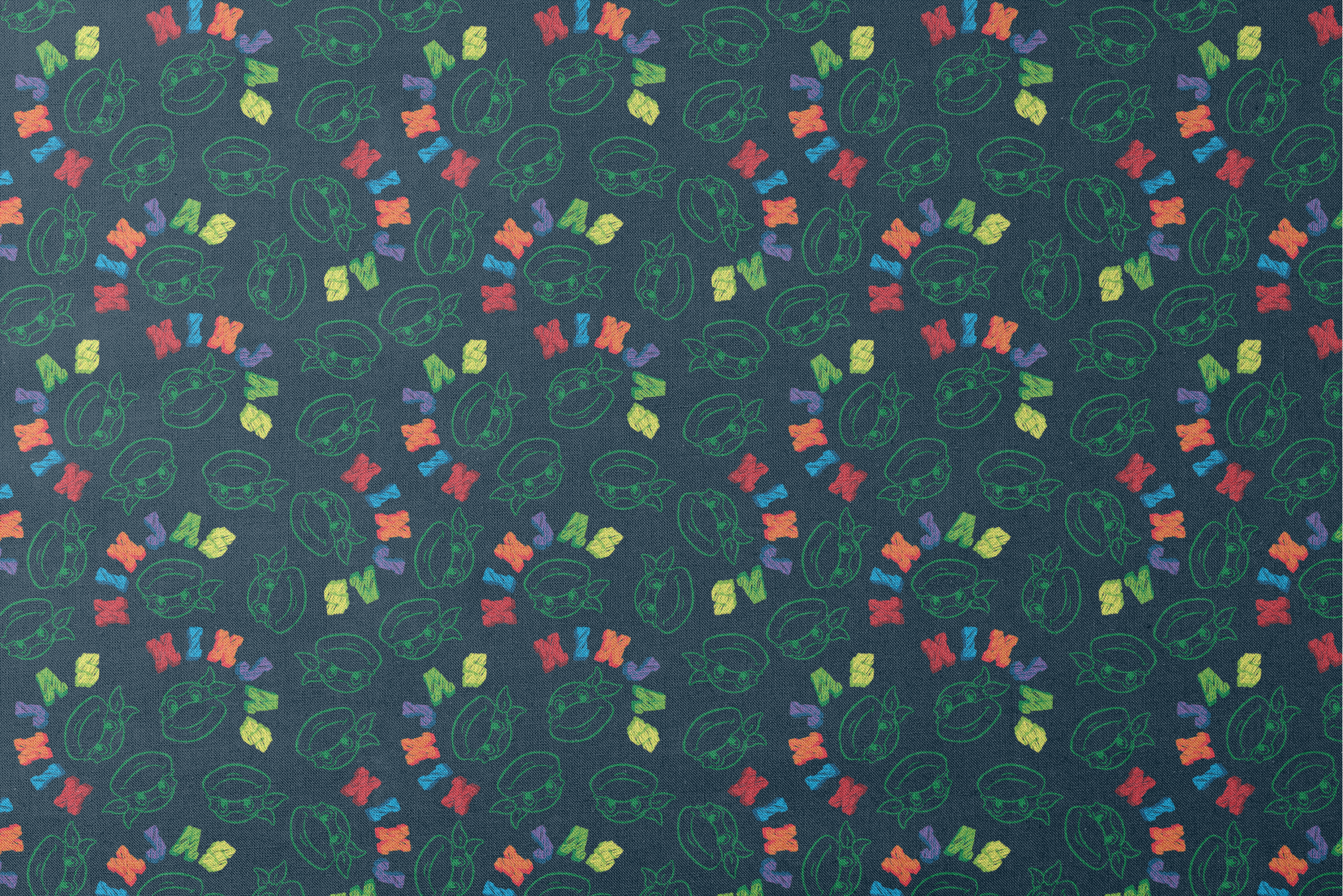 Colorful Ninja Turtles pattern with green outlines on dark blue background designs flat mockup