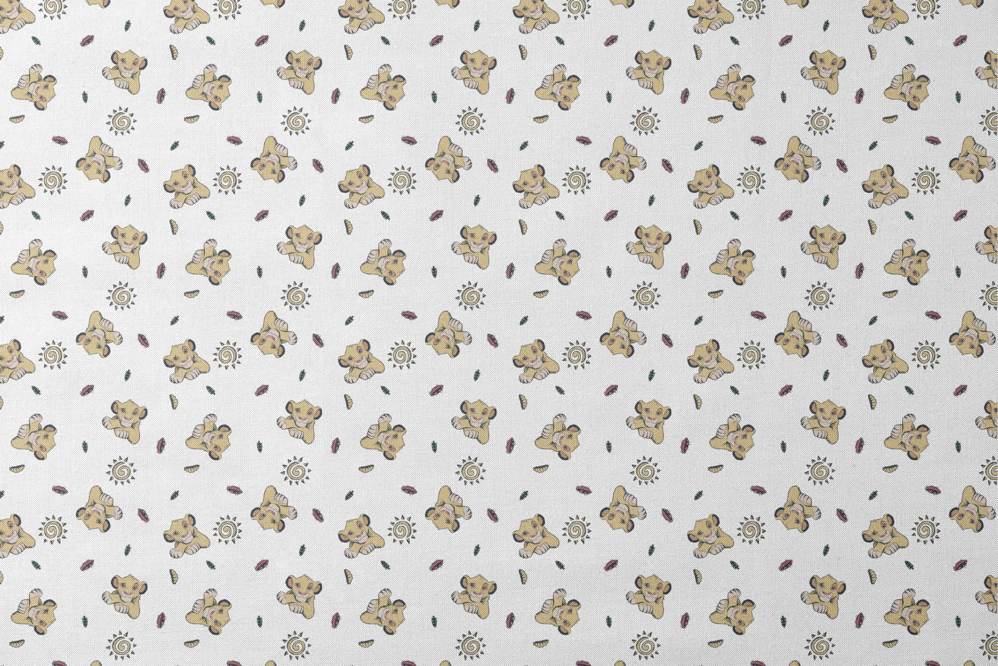 Cute cartoon lion cubs pattern with suns and leaves on white background designs flat mockup
