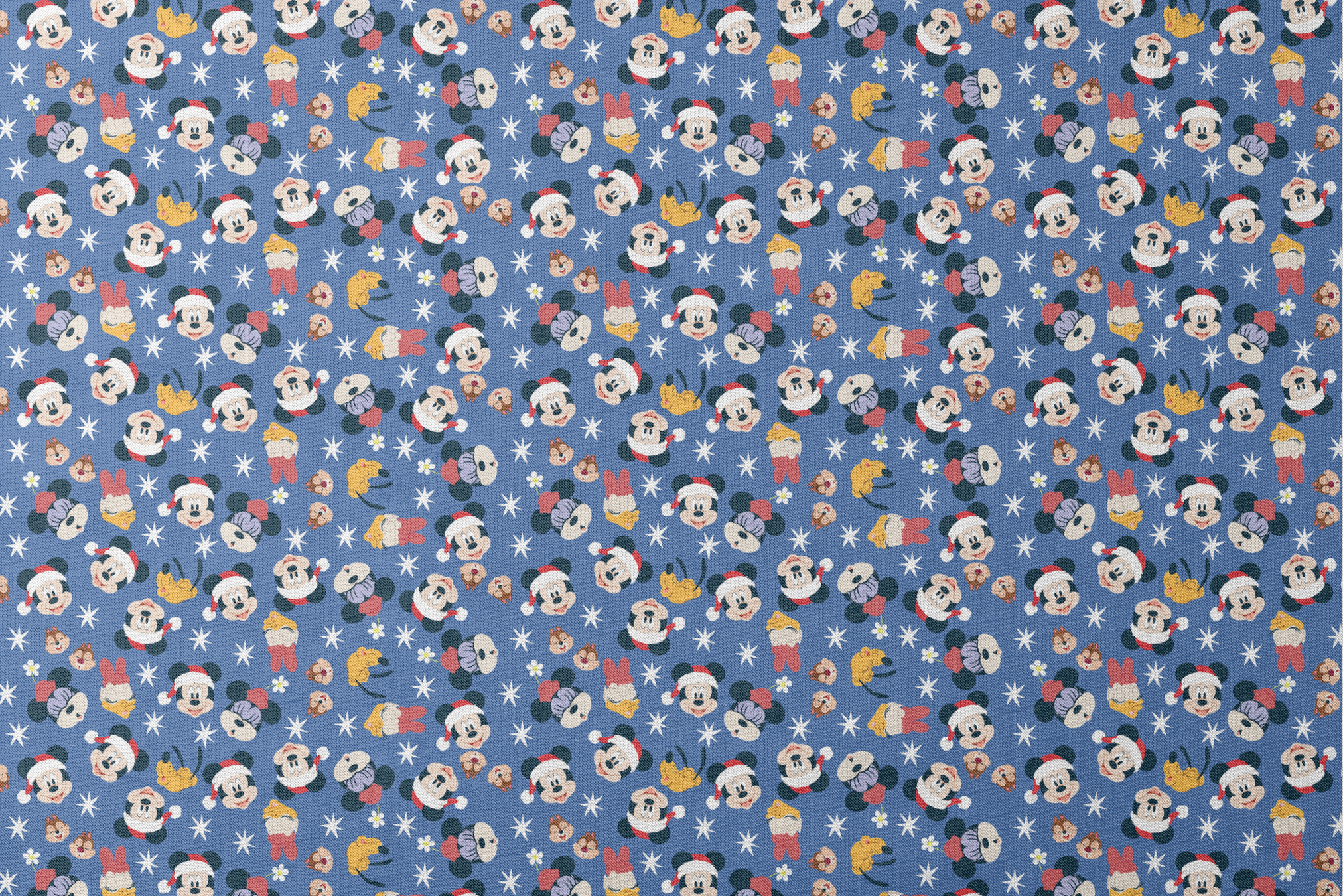 Mickey Mouse Christmas pattern with Santa hats, cupcakes and snowflakes on blue background designs flat mockup