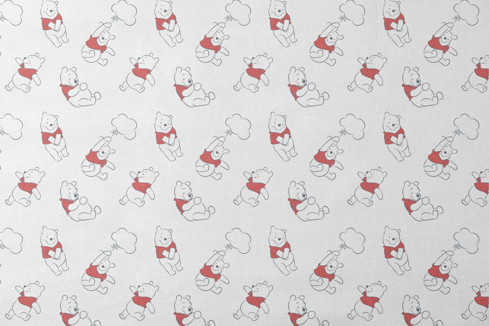 Illustration pattern of Winnie the Pooh in different poses wearing a red shirt on white background designs flat mockup