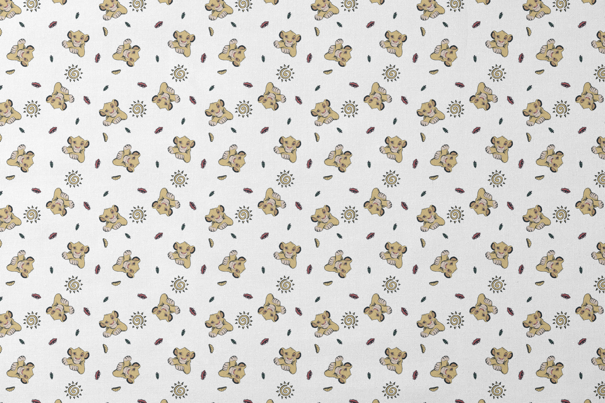 Cute cartoon lion cubs pattern with suns and leaves on white background designs flat mockup