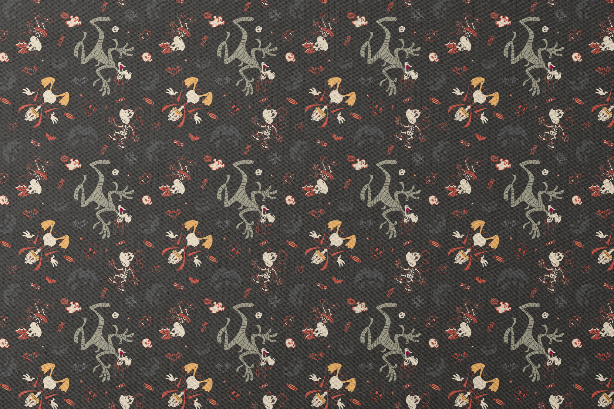 Disney Halloween pattern with Mickey & friends and candy on dark background designs flat mockup