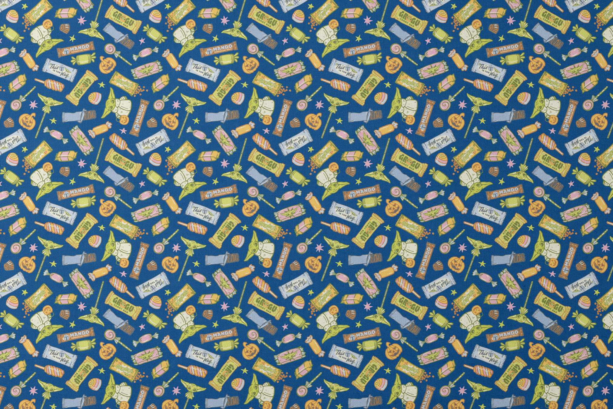 Colorful candy pattern with wrapped sweets, lollipops, and treats on dark blue background designs flat mockup