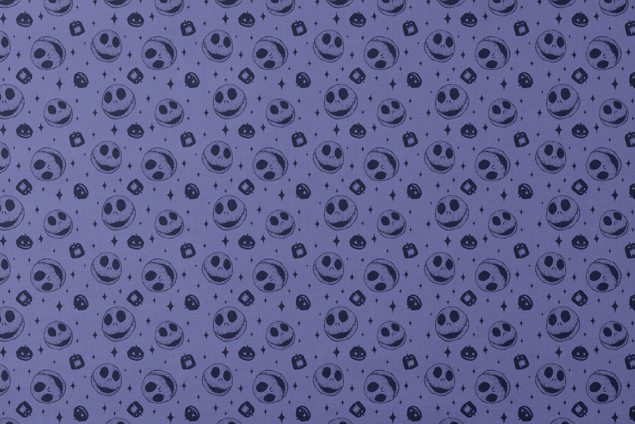 Nightmare Before Christmas skull and pumpkin pattern on purple background with black star shapes designs flat mockup