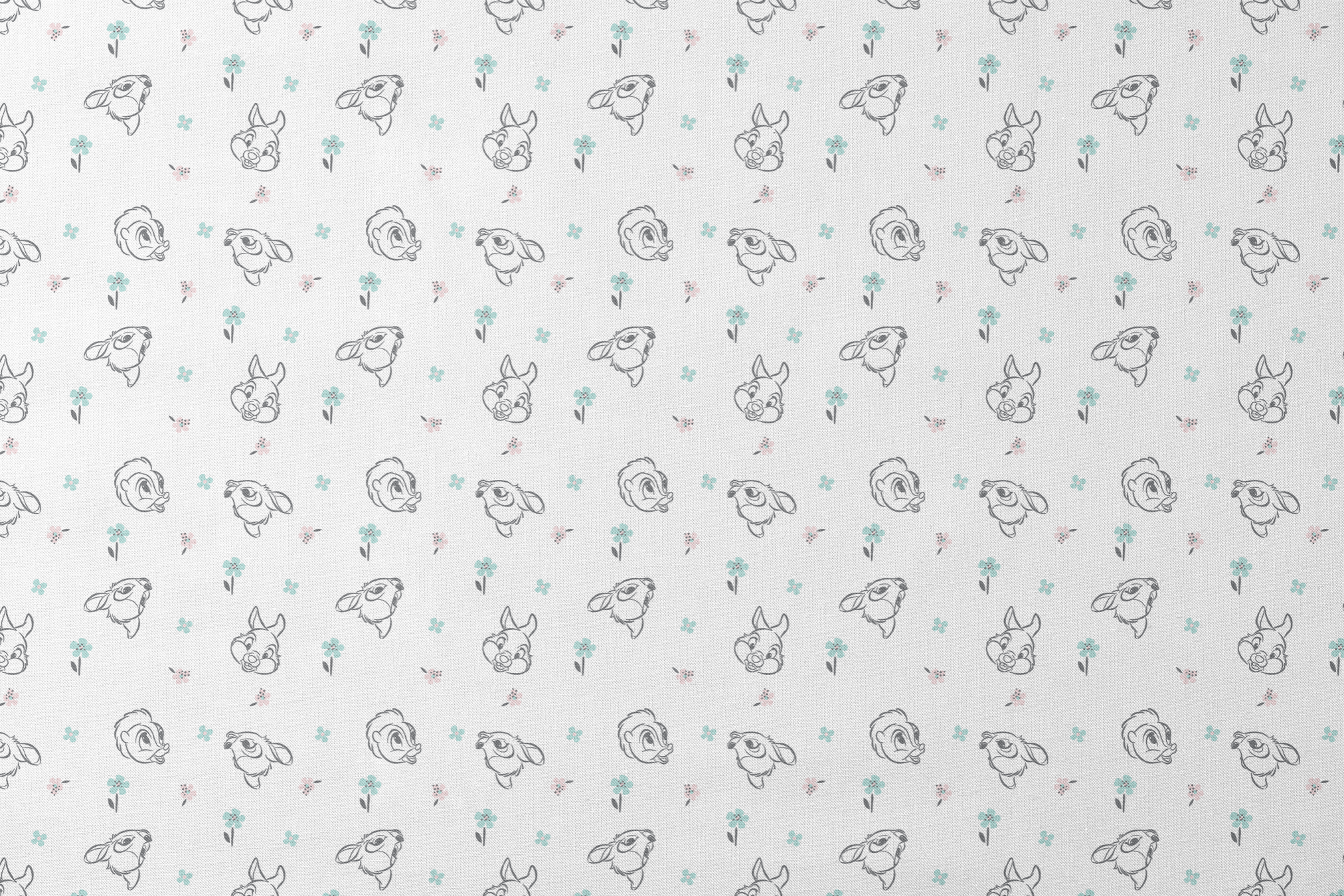 Sketch-style animals from Disney Bambi with pastel flowers on a white background. designs flat mockup