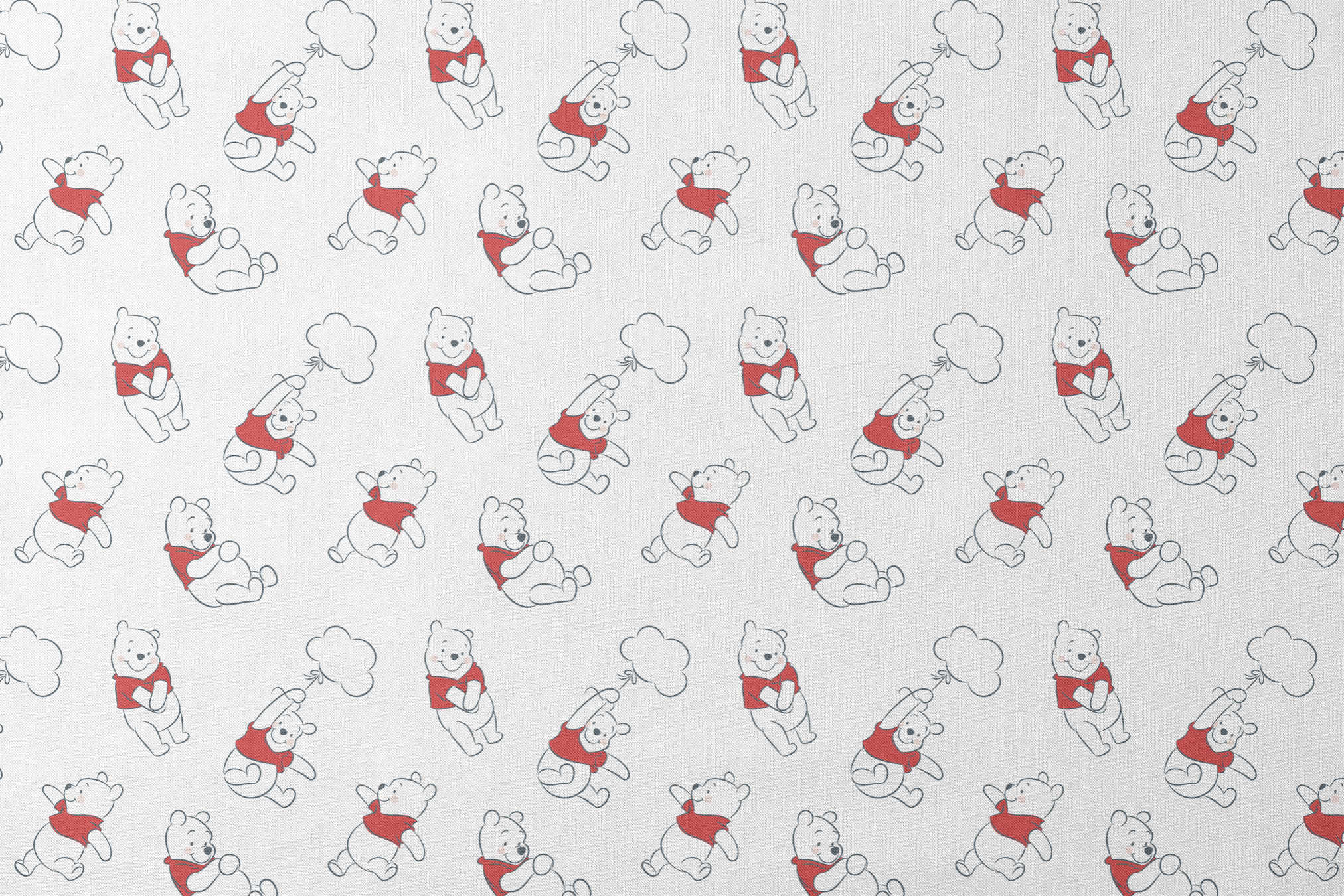 Illustration pattern of Winnie the Pooh in different poses wearing a red shirt on white background designs flat mockup