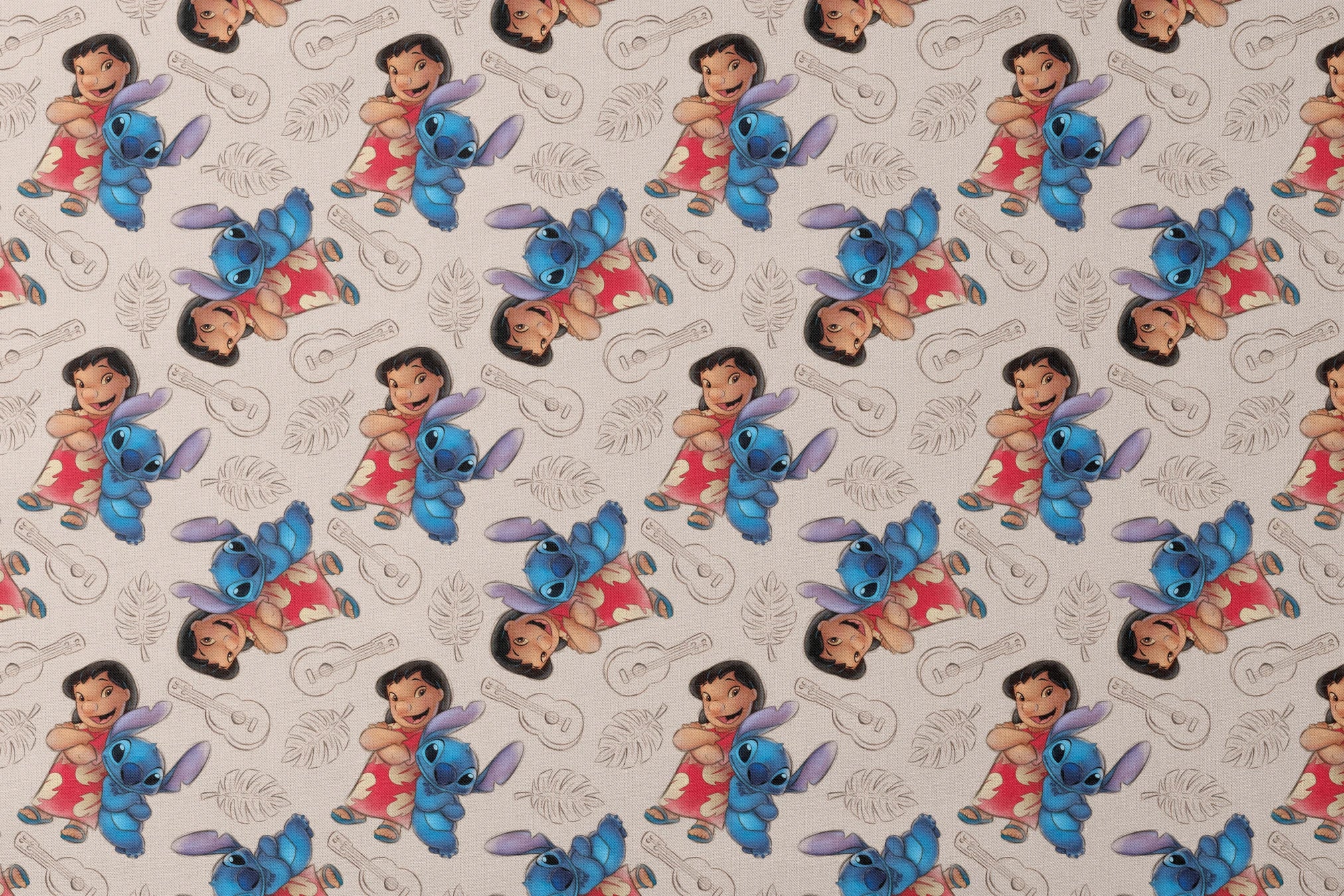 Lilo and Stitch fabric with leaf and guitar pattern background designs flat mockup