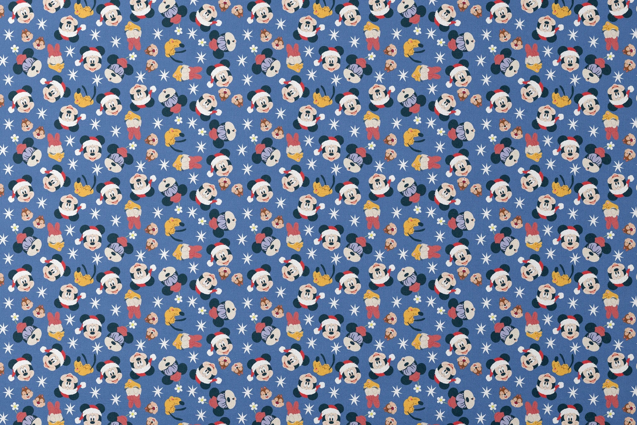 Mickey Mouse Christmas pattern with Santa hats, cupcakes and snowflakes on blue background designs flat mockup