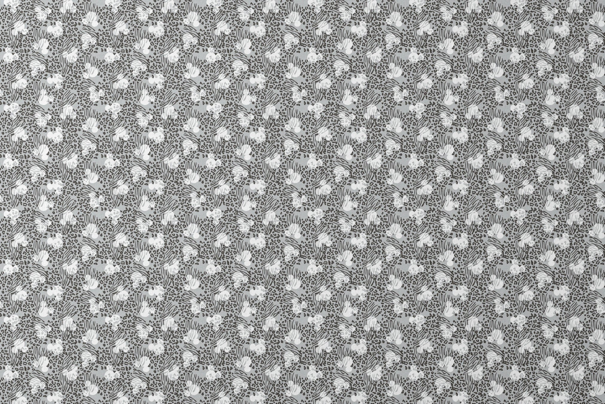 Animal print pattern with zebra stripes and leopard spots in black and white on gray background designs flat mockup