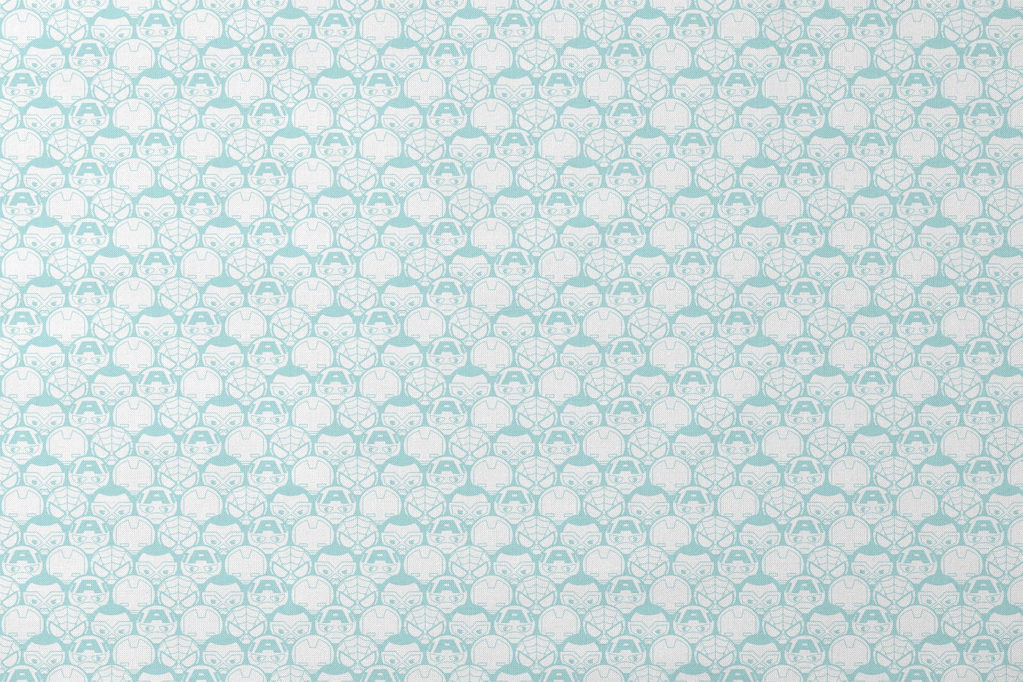 Light blue and white pattern of stylized superhero masks and helmets in a repeating design designs flat mockup