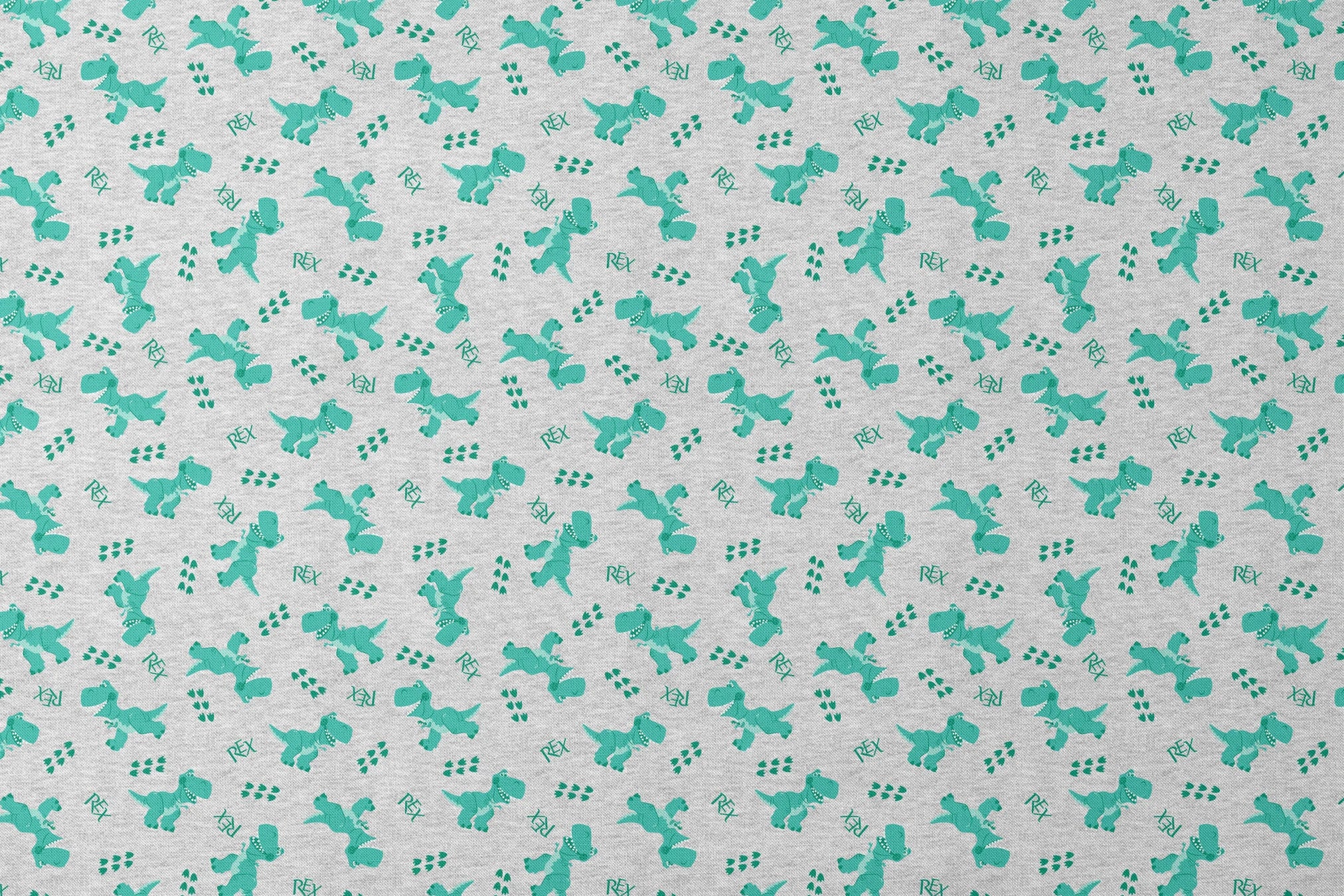 Playful Toy Story' Rex pattern on light gray heathered background designs flat mockup