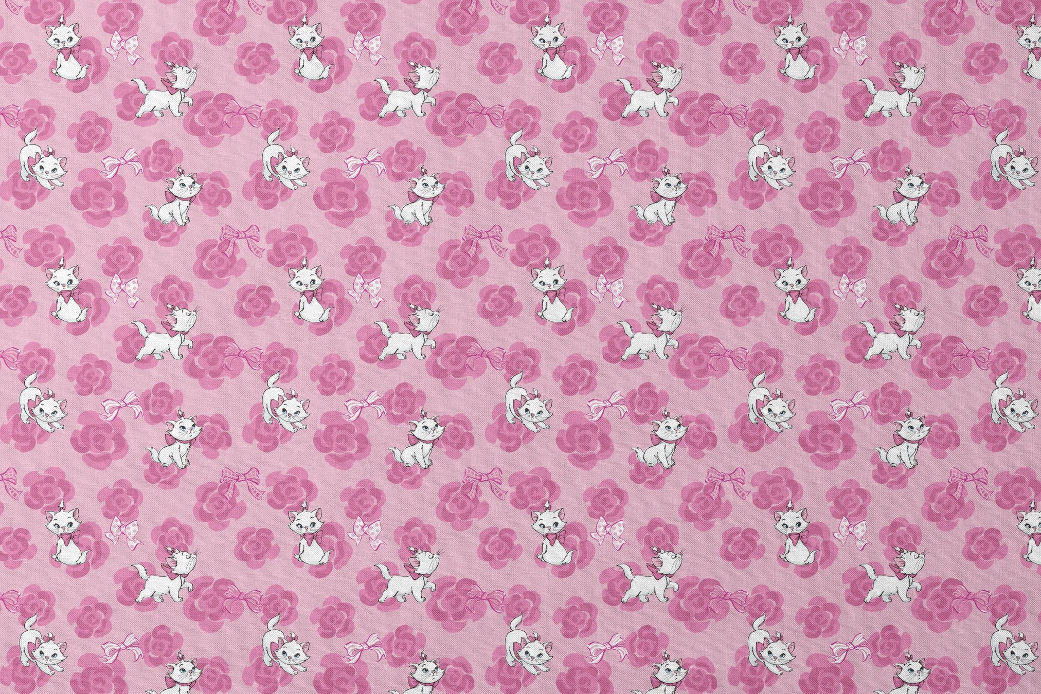Marie from The Aristocats playing on pink rose pattern background designs flat mockup