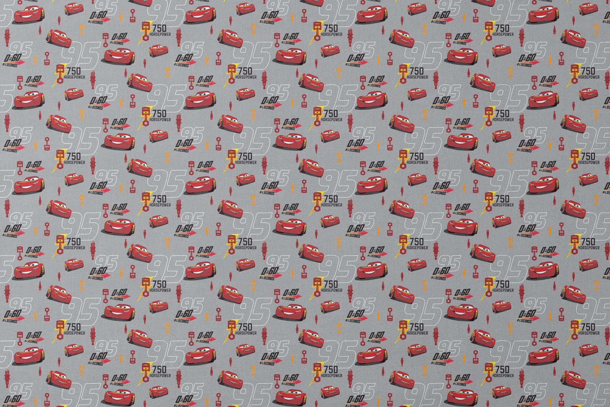 Red race cars with number 95 on gray background with racing graphics and "750 horsepower" text designs flat mockup