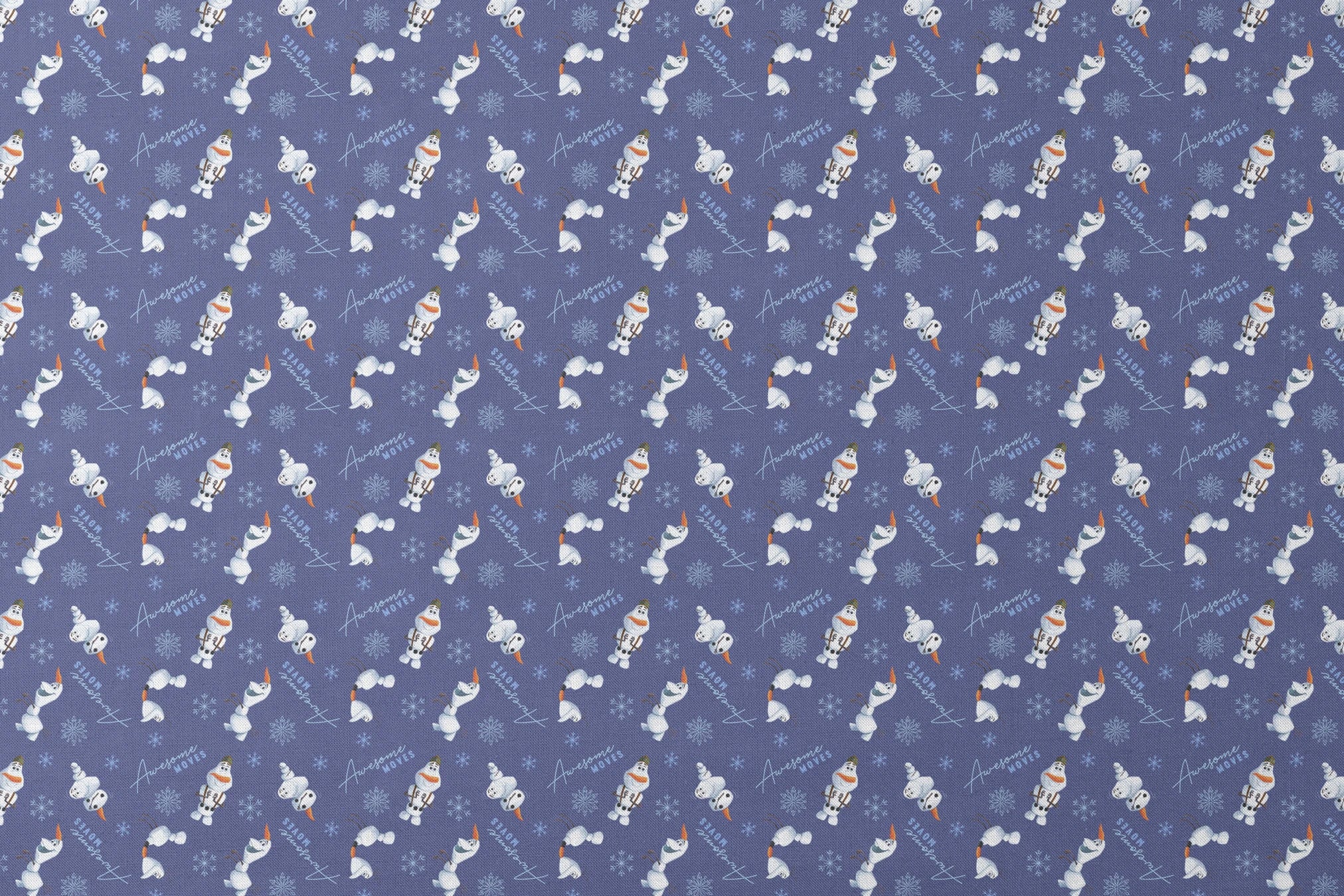 Playful Olaf the snowman pattern with snowflakes on purple background showing various poses designs flat mockup