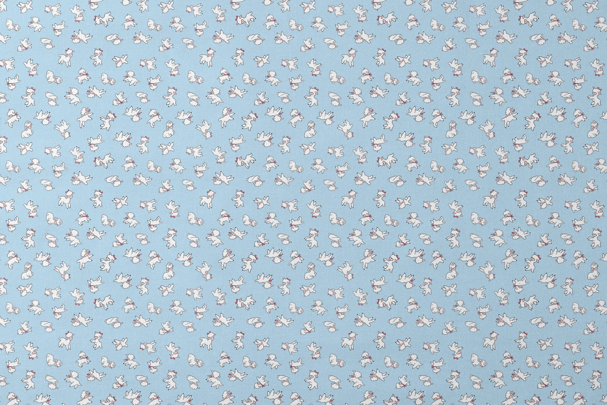Playful white lambs pattern on light blue background with simple cartoon style illustration designs flat mockup