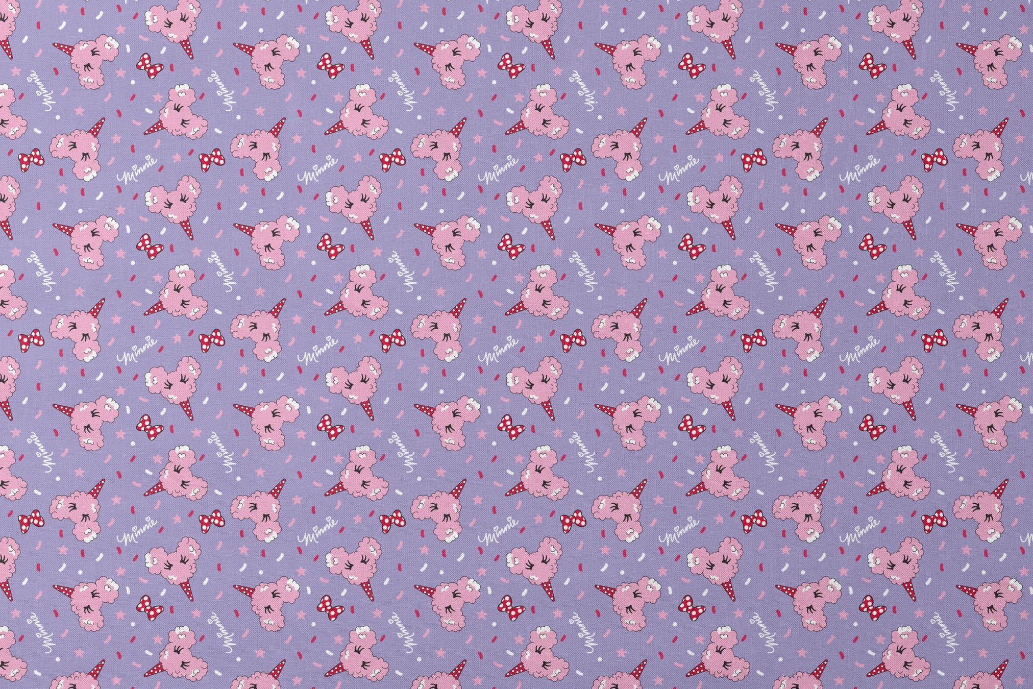 Pink Disney-inspired cotton candy and bows on purple background with confetti and stars designs flat mockup