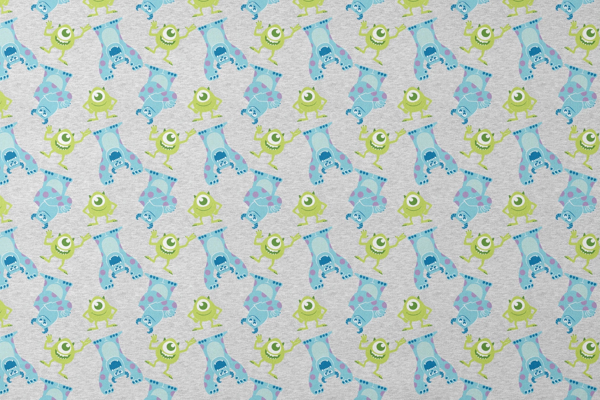 Cartoon pattern of Monsters Inc characters on light gray background designs flat mockup