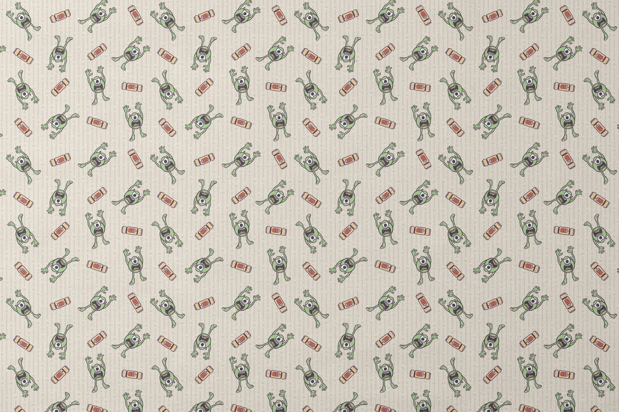 Cartoon Mike Wazowski pattern on light striped background designs flat mockup