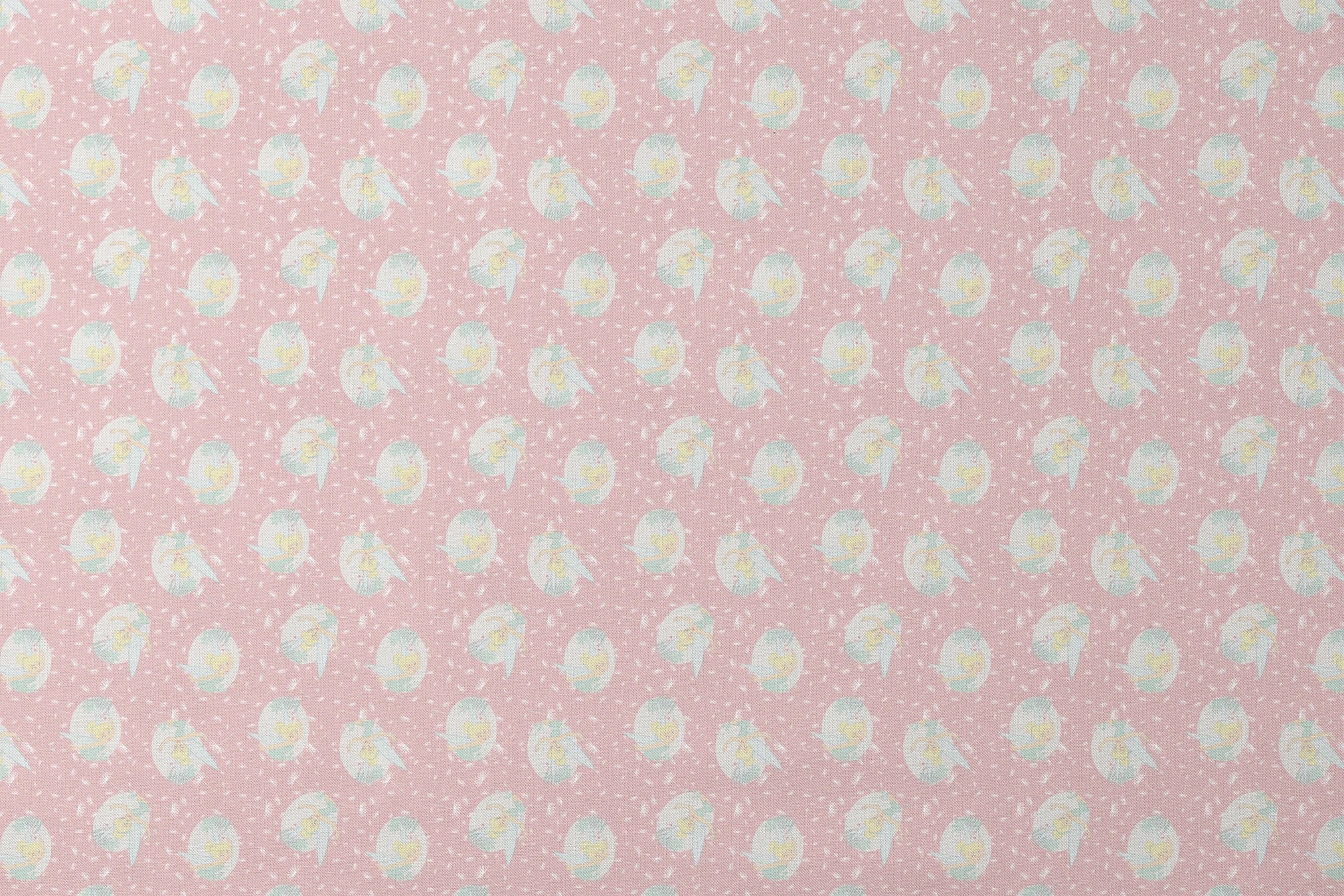 Pink background with dandelion seed pattern featuring Tinker Bell in mint green circles, whimsical Disney design designs flat mockup