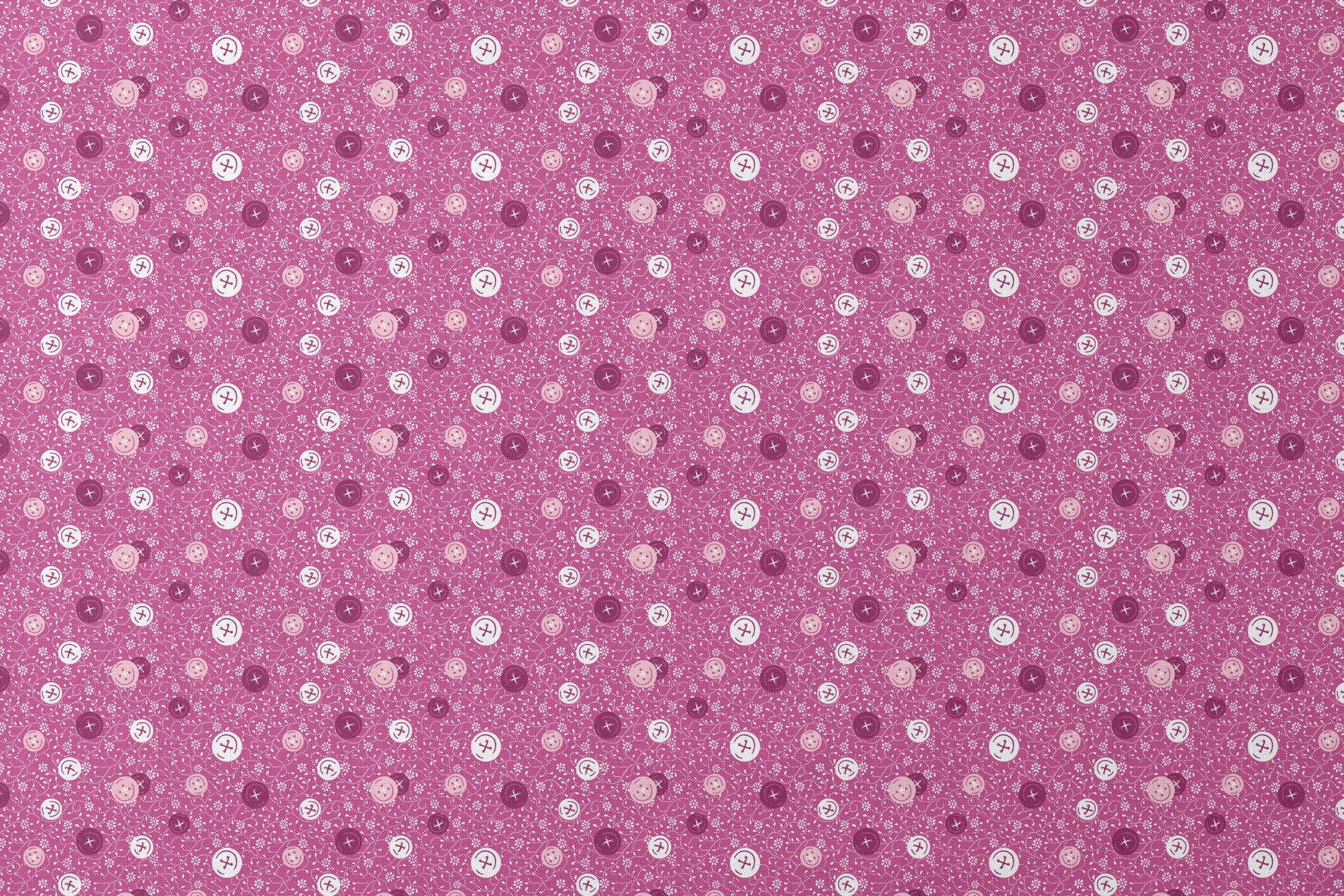 Magenta background with white floral pattern and buttons scattered throughout designs flat mockup
