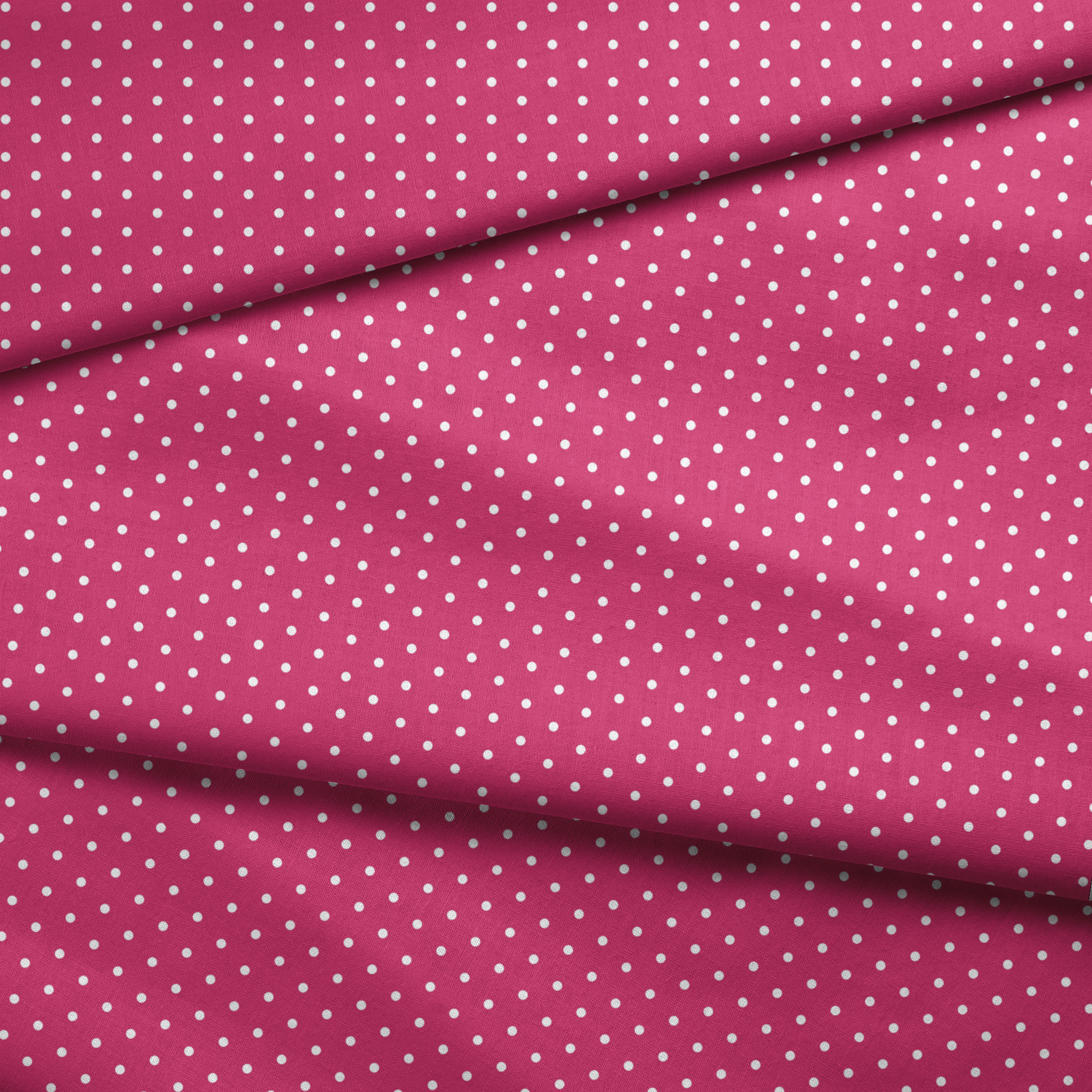 Two white circular dots on a solid magenta pink background fabric fold mockup