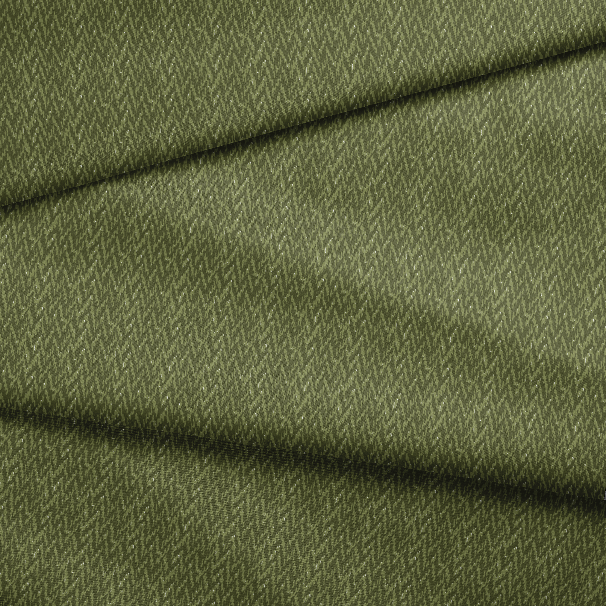 Military camouflage pattern in various shades of olive green with irregular vertical stripes fabric fold mockup