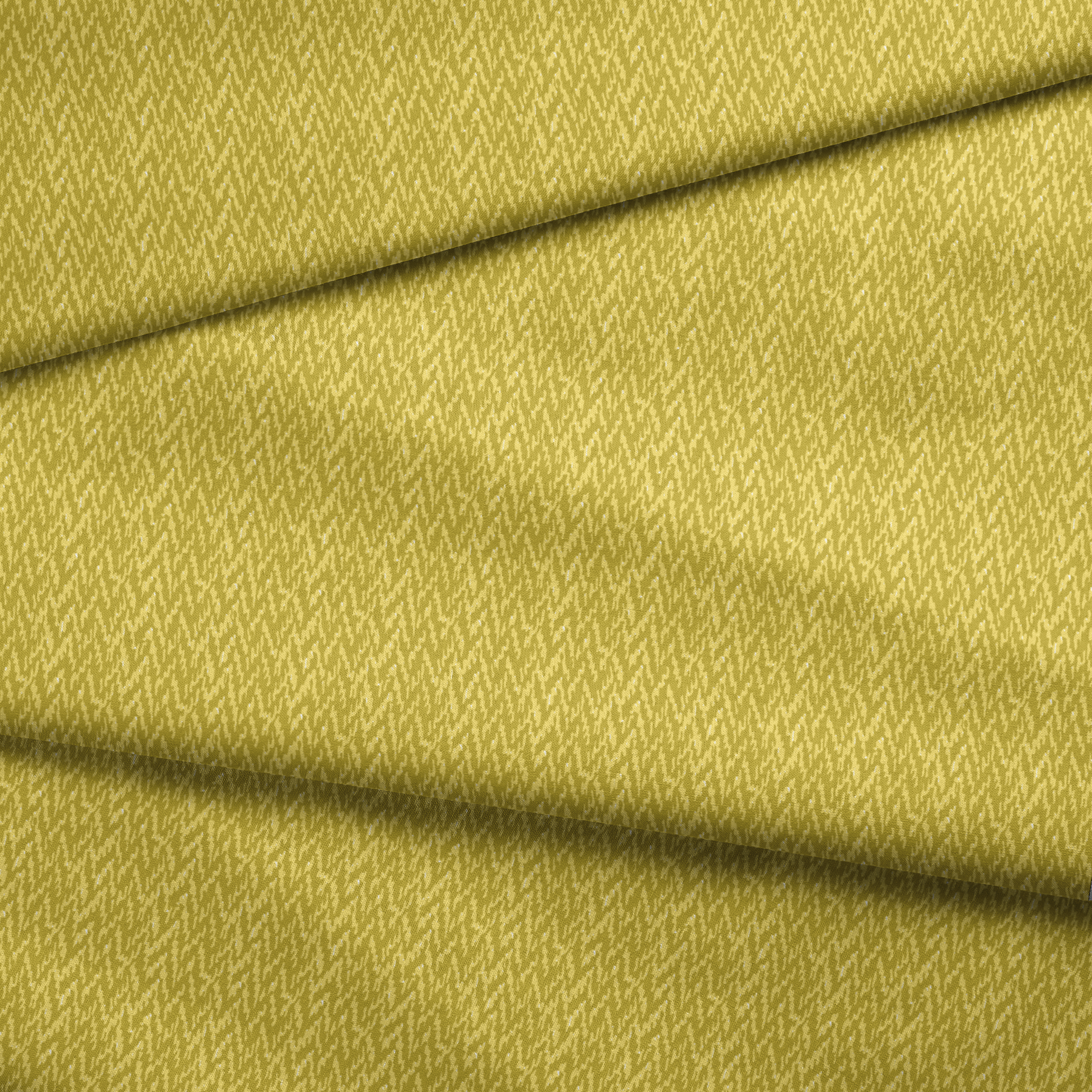 Abstract olive green and pale yellow pattern with irregular vertical brushstroke-like shapes fabric fold mockup